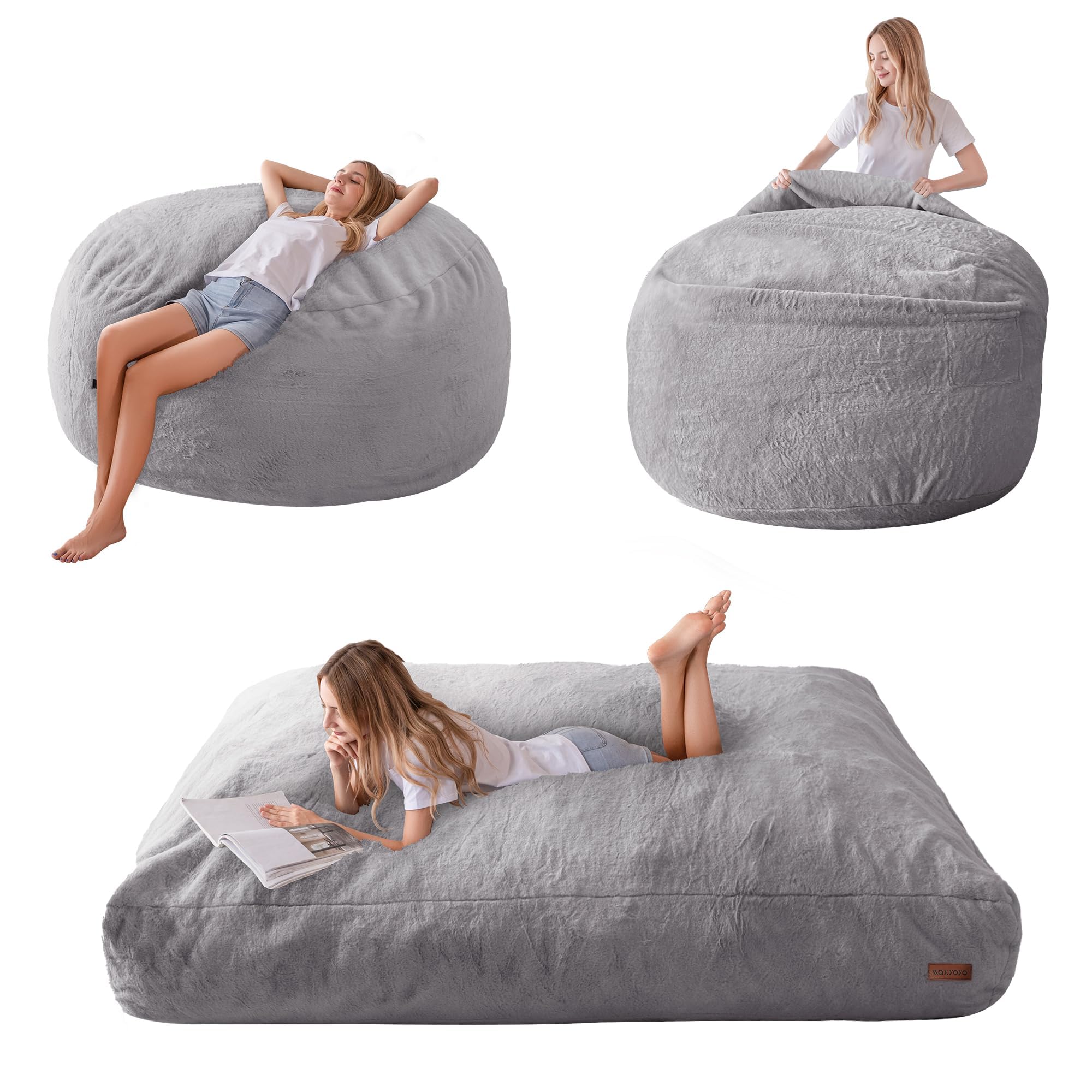 MAXYOYO Giant Bean Bag Chair Bed for Adults, Convertible Beanbag Folds from Lazy Chair to Floor Mattress Bed, Large Floor Sofa Couch, Big Sofa Bed, High-Density Foam Filling, Machine Washable