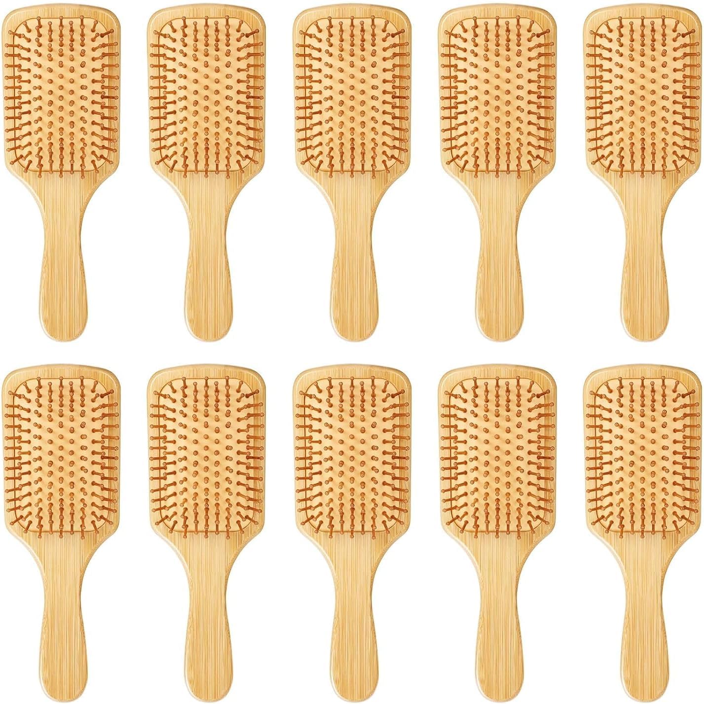 Bambus-Haarbürste, runde Spitze, Entwirrungsbürste, Paddel, leicht, antistatisch, für Damen, Herren und Kinder, stimuliert die Kopfhaut für das Haarwachstum, 10 Stück