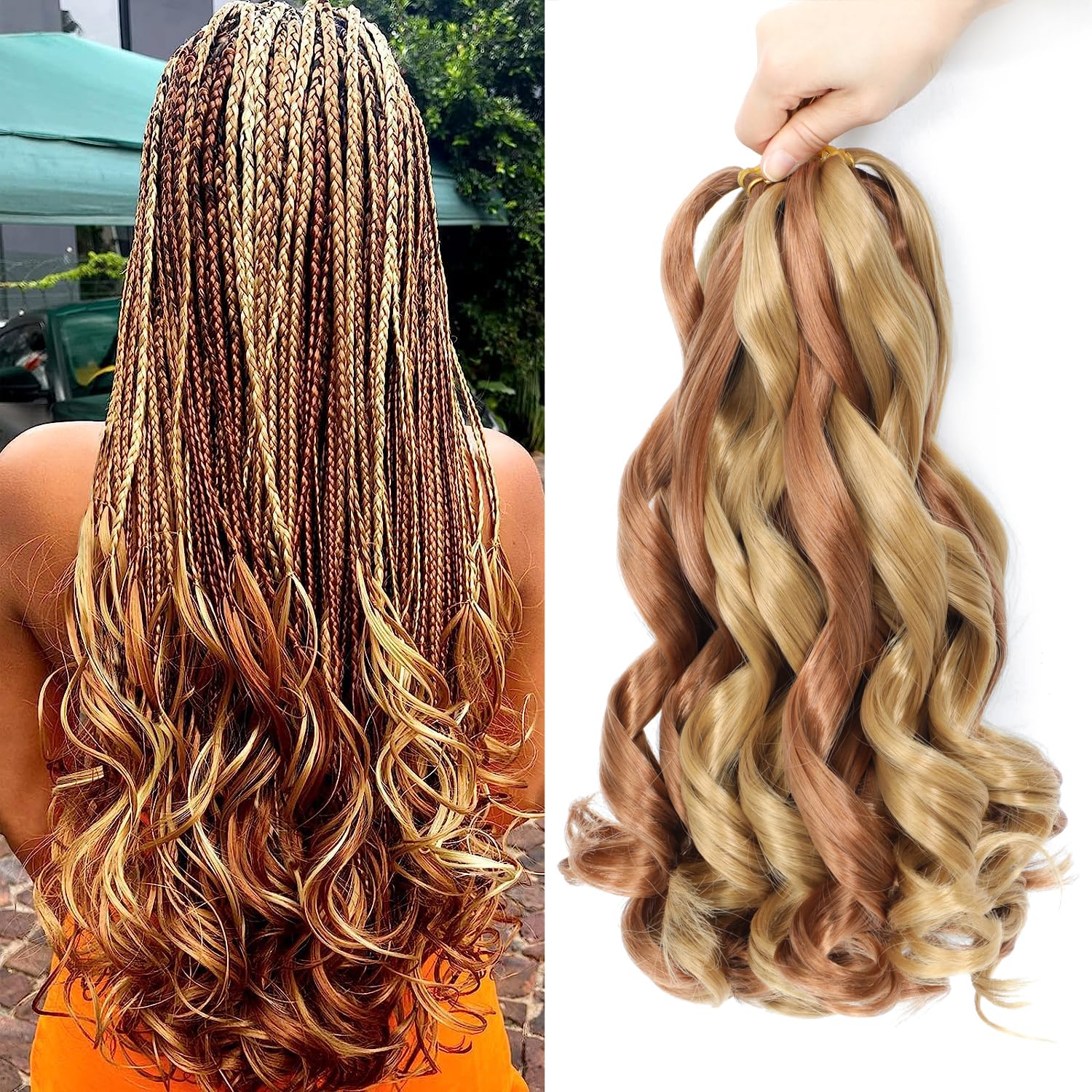 French Curl Braiding Hair 16 Inch 8 Packs Curly Braiding Hair Pre Stretched French Curls Braiding Extension Curl Crochet Braids Spiral Extensions (30P27#