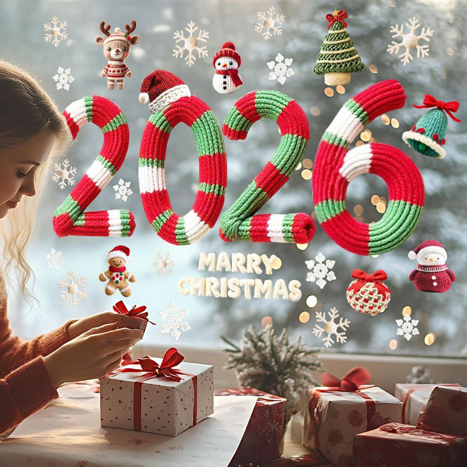 Aufkleber für Weihnachtsfenster – statische Aufkleber für Weihnachtsfenster, Zahlen 2026, Dekoration, abnehmbar, Haus, Büro, Schaufenster, Restaurant, Klassenzimmer, Innen- und Außenbereich