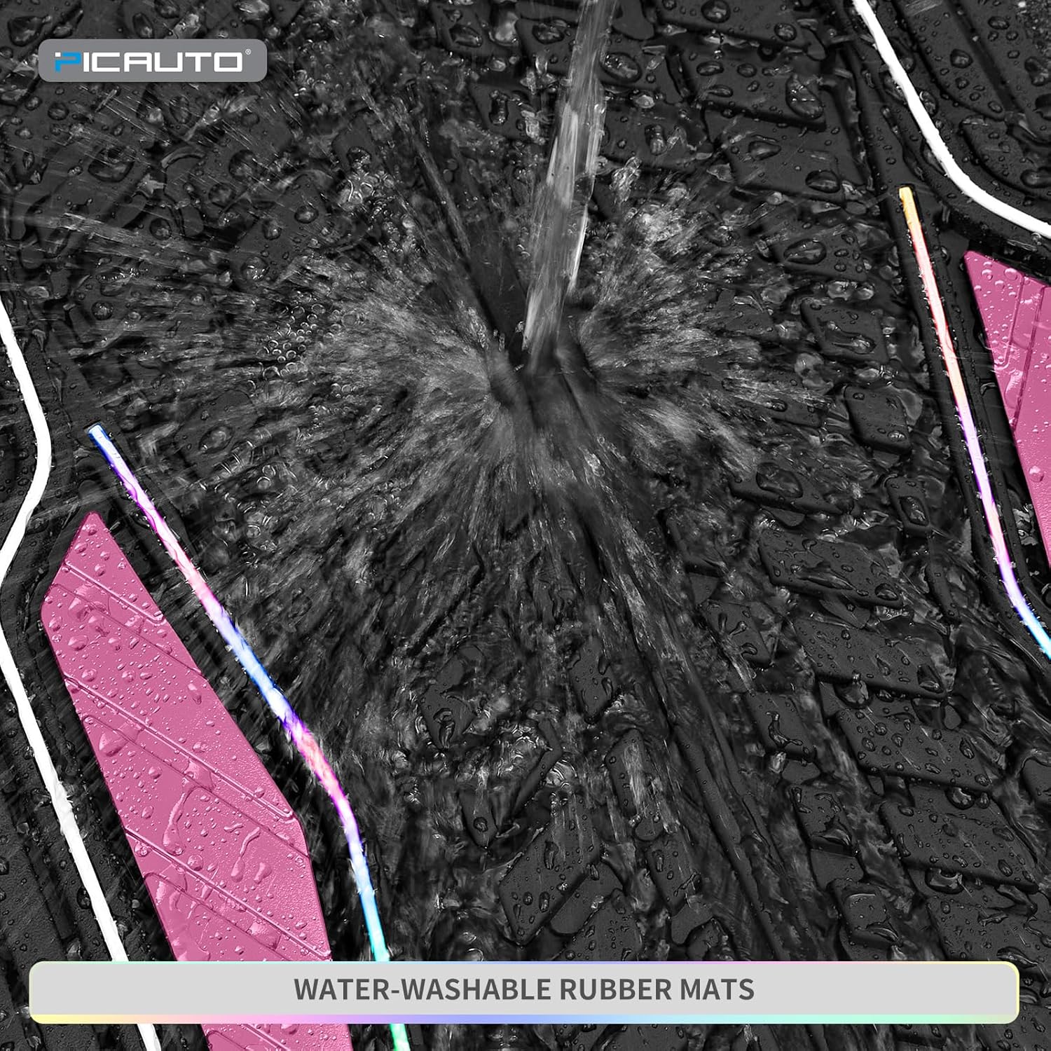 PIC AUTO Car Floor Mats, Pink Aluminum-Molded with Full-Circle Iridescent Inlay Strip Car Mats, Universal-Fit Rubber Mats for Cars, Trucks & SUVs, All-Weather, Non-Slip, Easy-to-Clean Interior Mats - Image 7