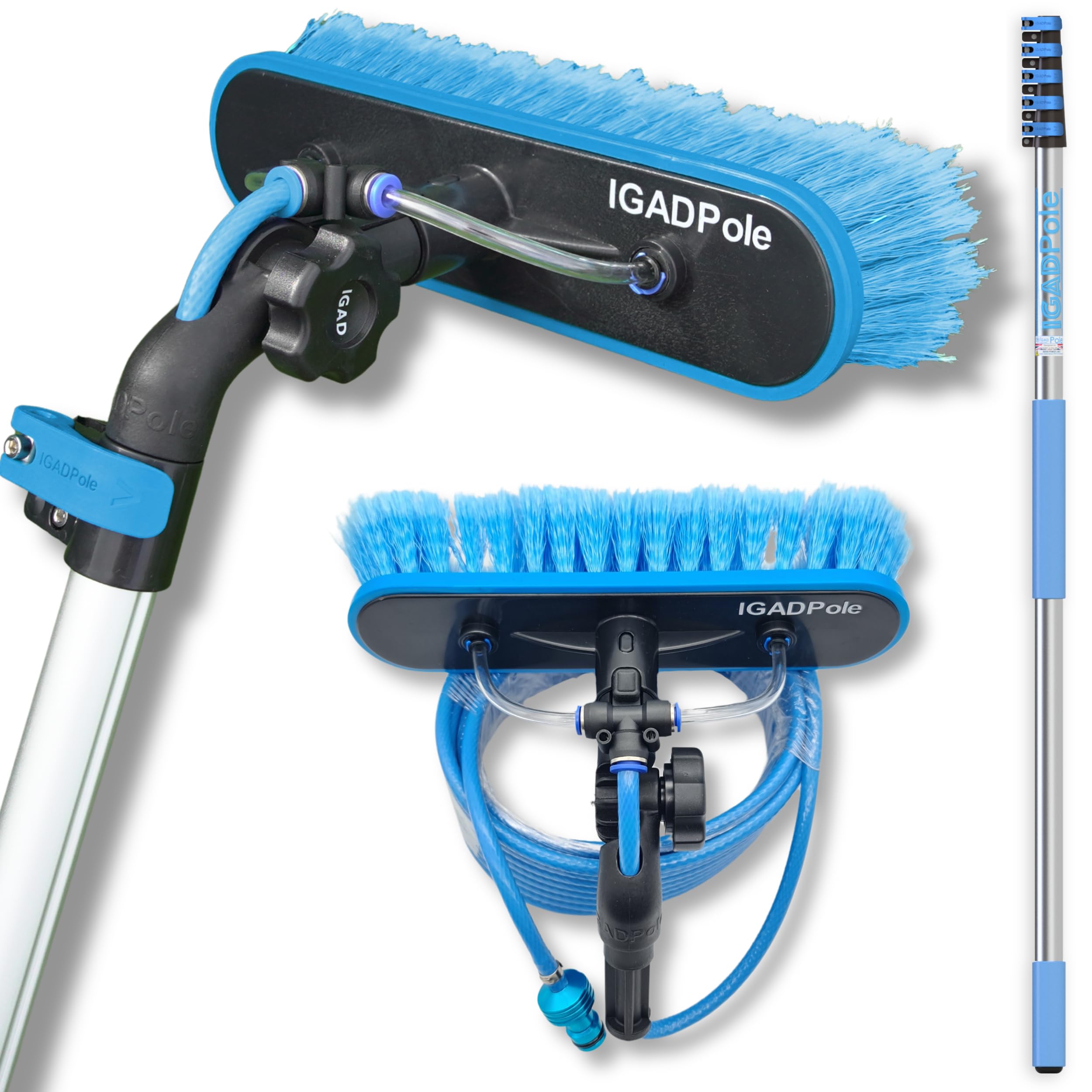 Igad Blue 20Ft Telescopic Water-Fed Window And Solar Panel Cleaning Pole Kit — Extendable Reach Cleaner With Brush, Soap Dispenser & Hose — Soffit, Fascia, Conservatory & Caravan Exterior Cleaning System