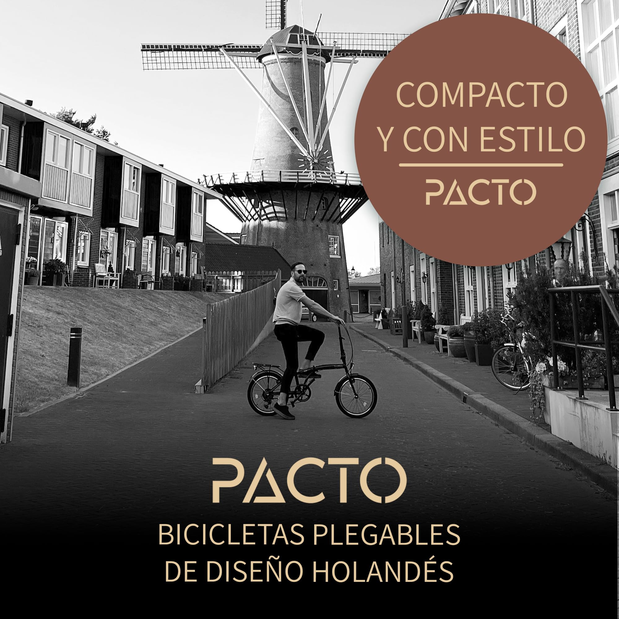 PACTO Ten Bicicleta plegable de 20 pulgadas con sistema de plegado rápido (10 segundos), marco de acero, peso ligero (16 kg), Shimano de 6 velocidades, frenos en V y llantas de aluminio de doble pared