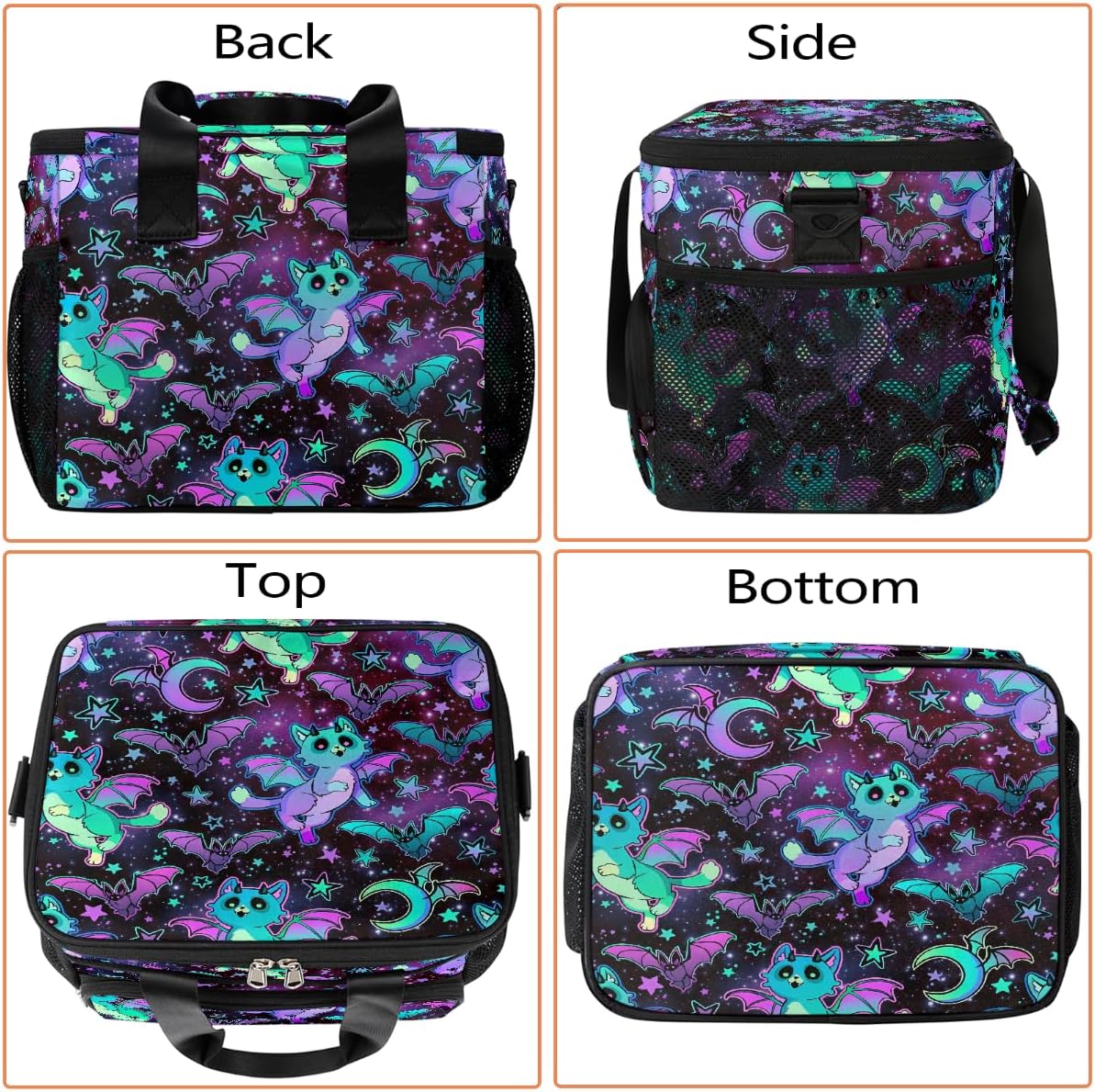 Large Insulated Lunch Bag for Women Men Waterproof Leakproof Colorful Art Bats Lunch Box with Adjustable Reusable Cooler Cooling Tote Freezable Meal Prep Pail for Picnic, Office Work