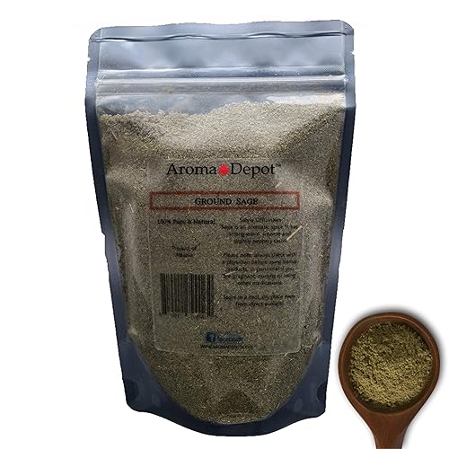 Hierba de hoja de salvia molida, 100% natural, especias, condimento, seco, hojas, chushed, frotado, kosher sin gluten sin OMG (salvia molida, 1 lb)