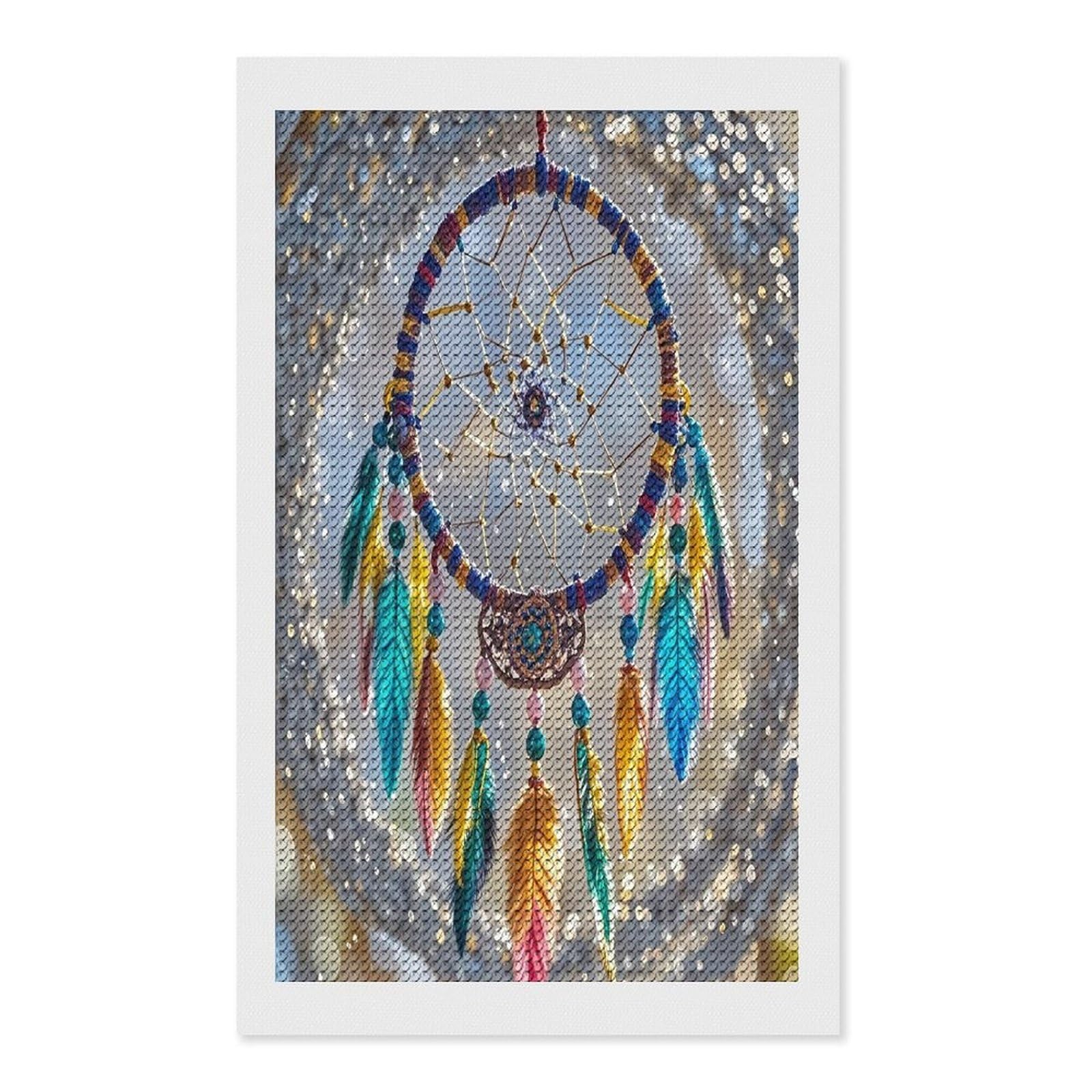 Cuadro de diamantes de imitación redondos con diseño de atrapasueños 8