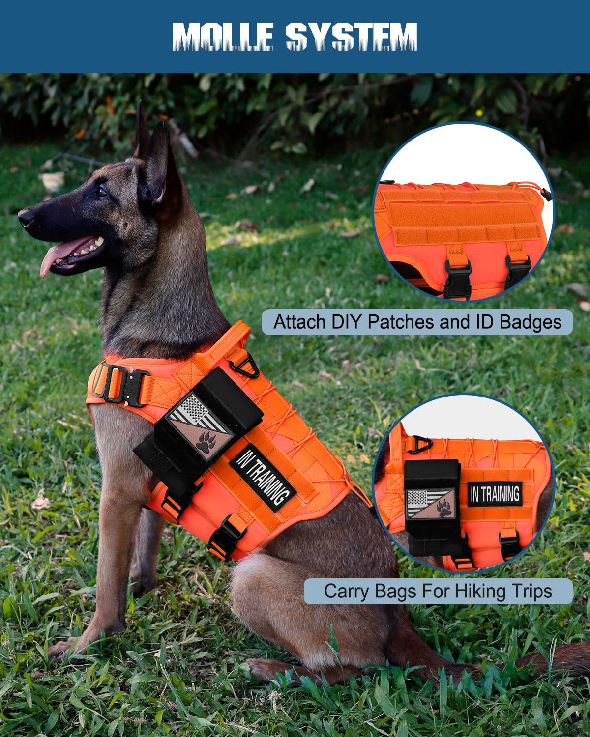 PETNANNY Arnés táctico para perros de servicio, chaleco de apoyo emocional para perros medianos y grandes, chaleco para perro de la ESA sin tirones con gancho y bucle, chaleco Molle de trabajo para