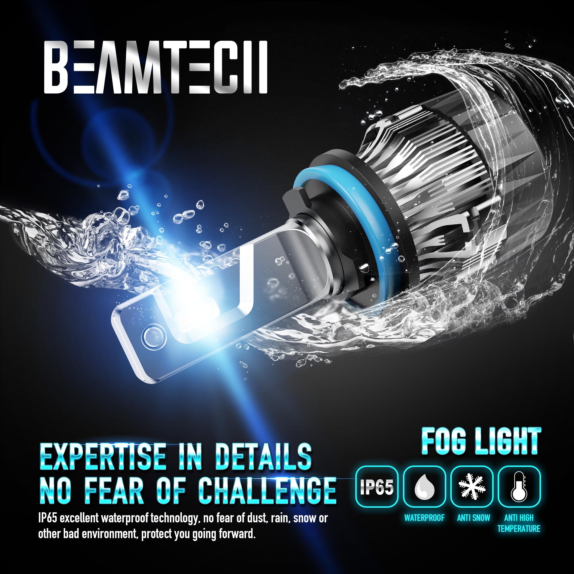 6500K White Fanless Fog Light Bulbs BEAMTECH H13/9008 Fanless LED Fog ...