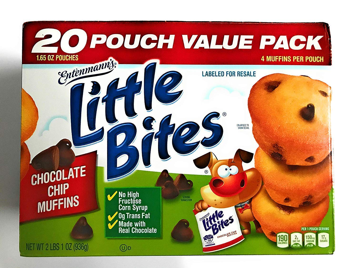 || Entenmann's || Little Bites || Chocolate Chip Muffins | 2 LBS 1 OZ | 936g | 1 Box | 20 Pouches 80 Muffins || Delicious || Yummy ||T asty || 1 Box ||, Set of 2