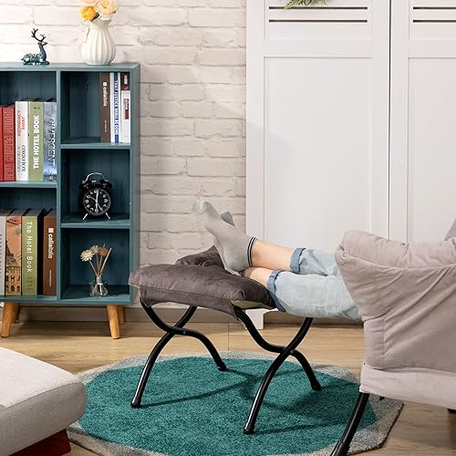 Miniatura 80 de HollyHOME Taburete reposapiés plegable de 15 pulgadas de alto, otomano plegable pequeño tapizado, taburete acolchado para sofá para silla perezosa,