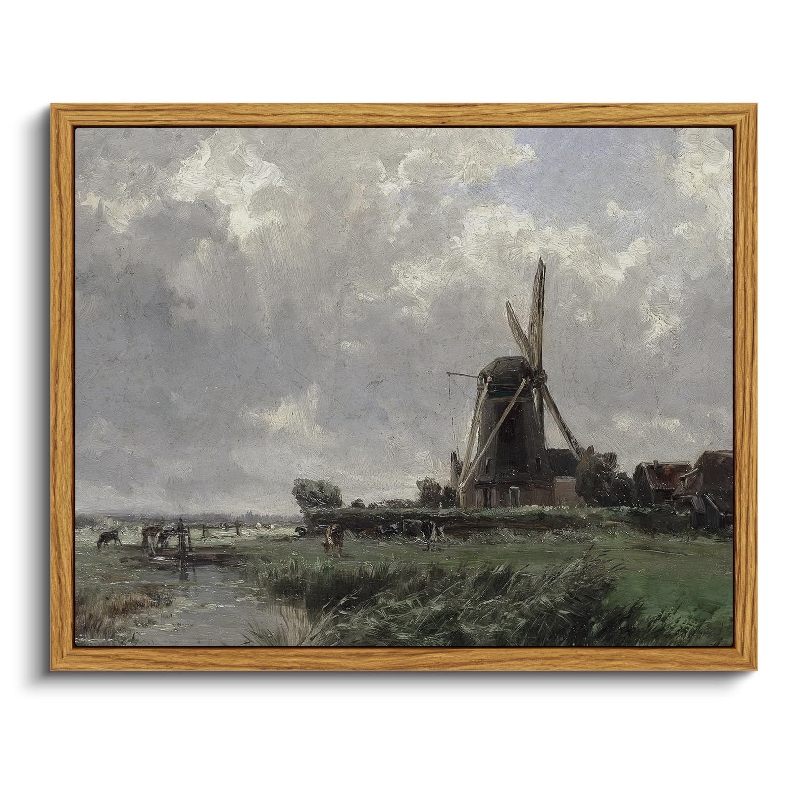 VIYYIEA Framed Canvas Wall Art Home Decor French Country Field Wall Decor Nature Wilderness Windmill Art Landscape Wall Pictures Artwork Room Decor for Bathroom Living Room Bedroom Office 8x10in