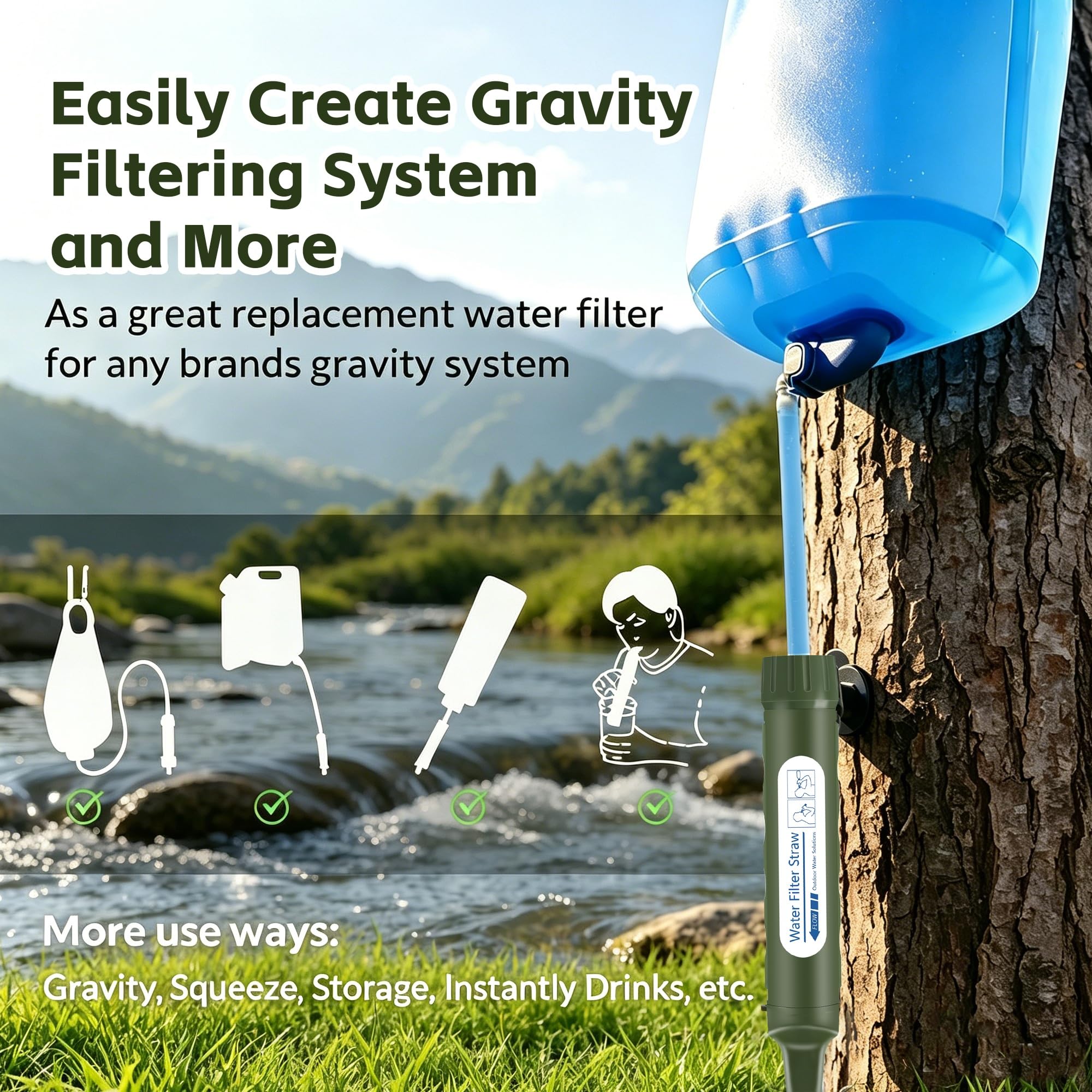 Pajita de filtro de agua personal, purificador de agua portátil de 4 etapas certificado NSF, sin BPA, equipo de supervivencia de filtración de agua de emergencia para senderismo, camping
