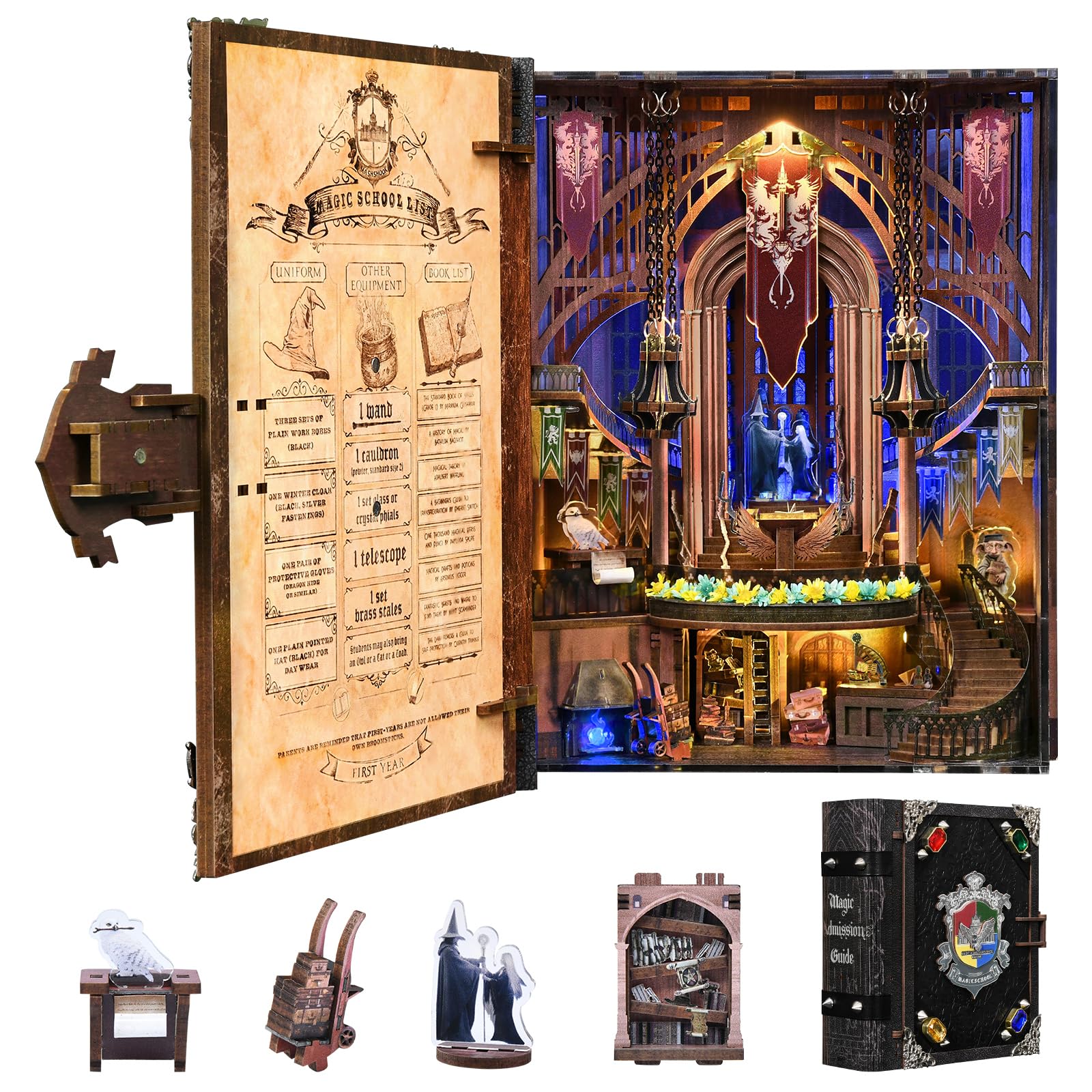 MiniCity DIY Miniature Dollhouse Book nook Bookshelf Insert Decor Kit with LED Light-Magic Admissions Guide โ image 1