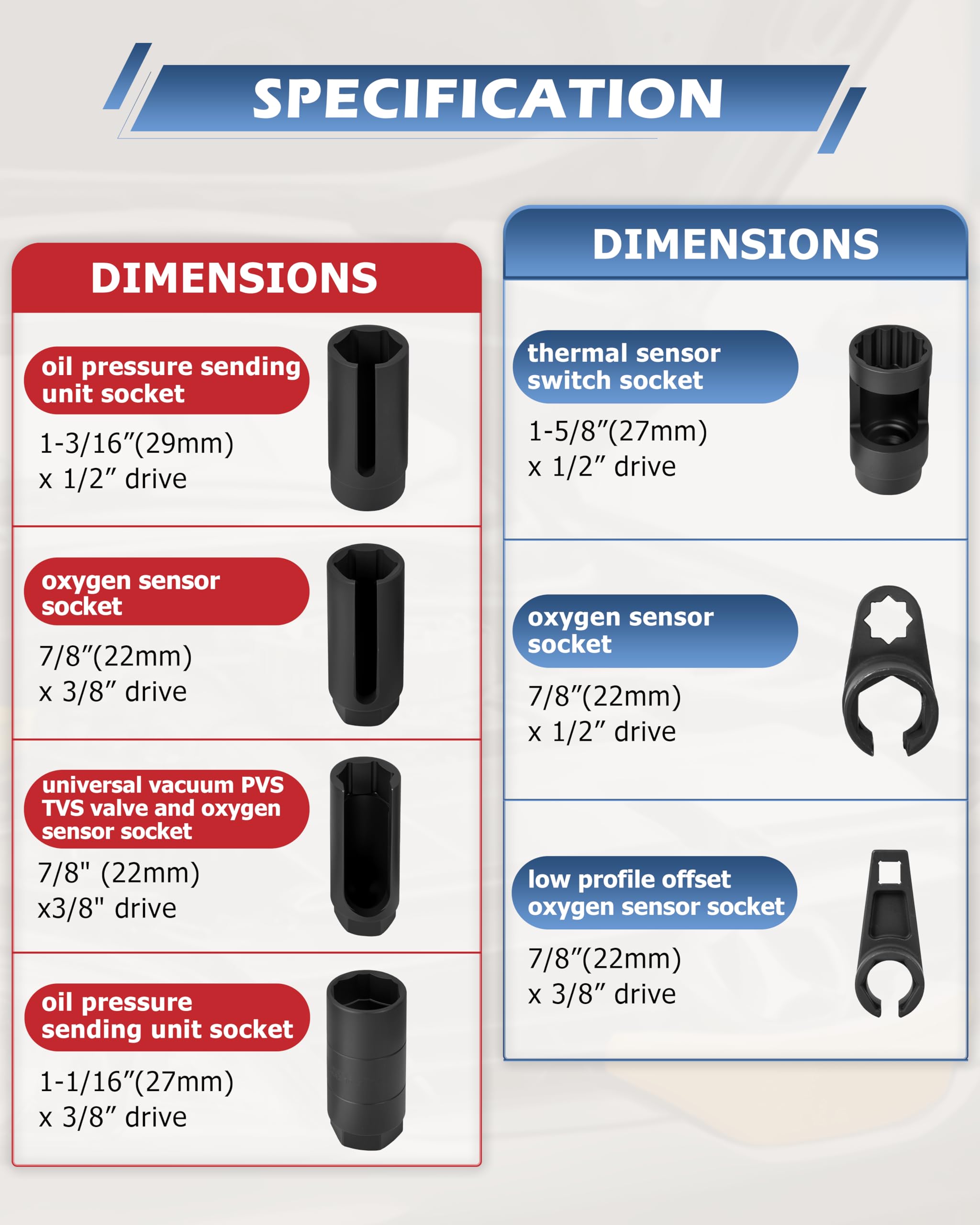 Juego de 7 extractores de sensor de oxígeno, 3/8" y 1/2" para envío de presión de aceite