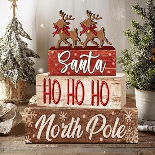 Miniatura 7 de 4 piezas de decoraciones navideñas para interiores – Decoración de mesa de alce de madera para el hogar – Centro de mesa de Navidad para mesa –