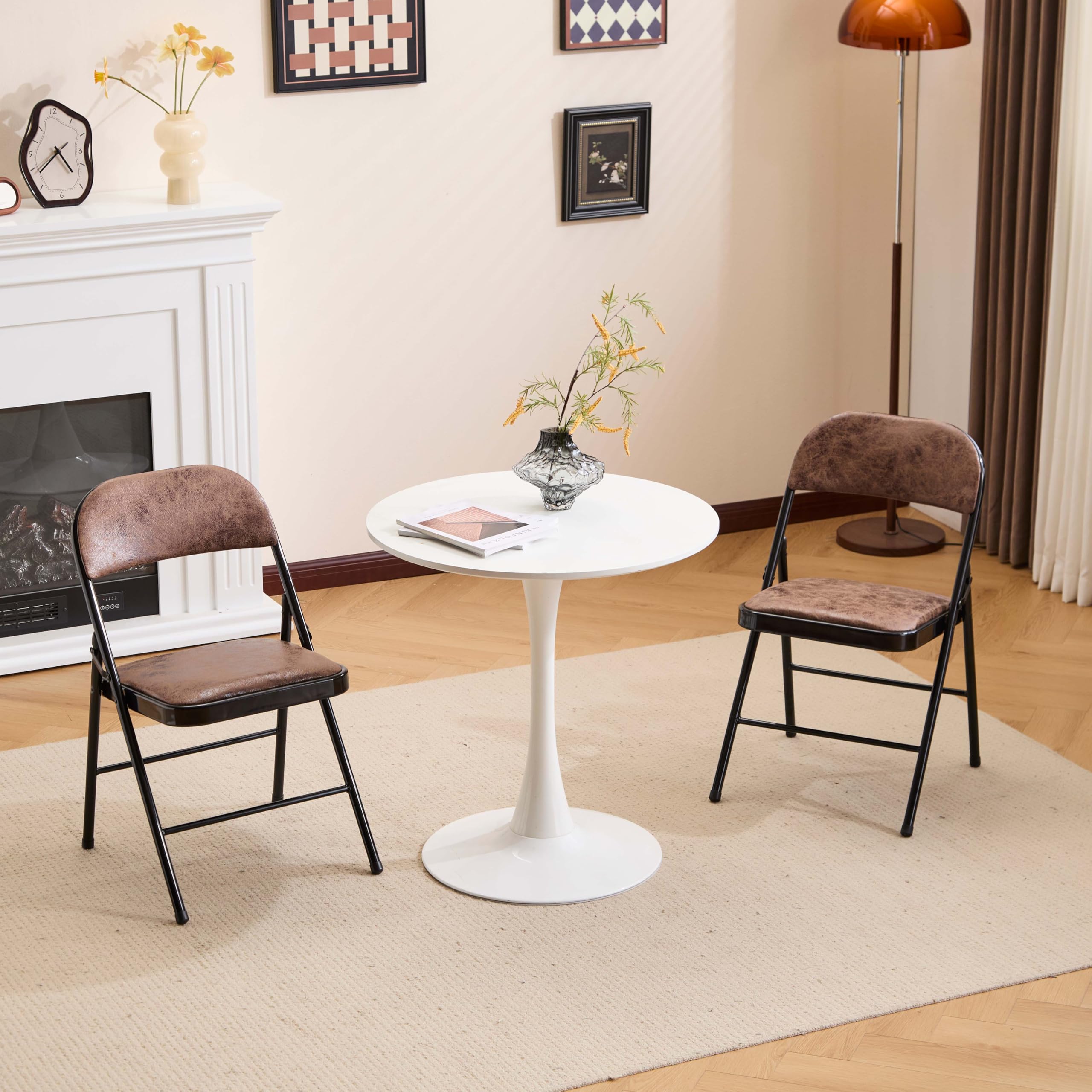 Balama Lot de 2 chaises Pliantes, rembourrées, avec Cadre en métal et Tissu, Peu encombrantes, Charge maximale : 150 kg, pour Jardin, Cuisine, Bureau, Marron/Noir