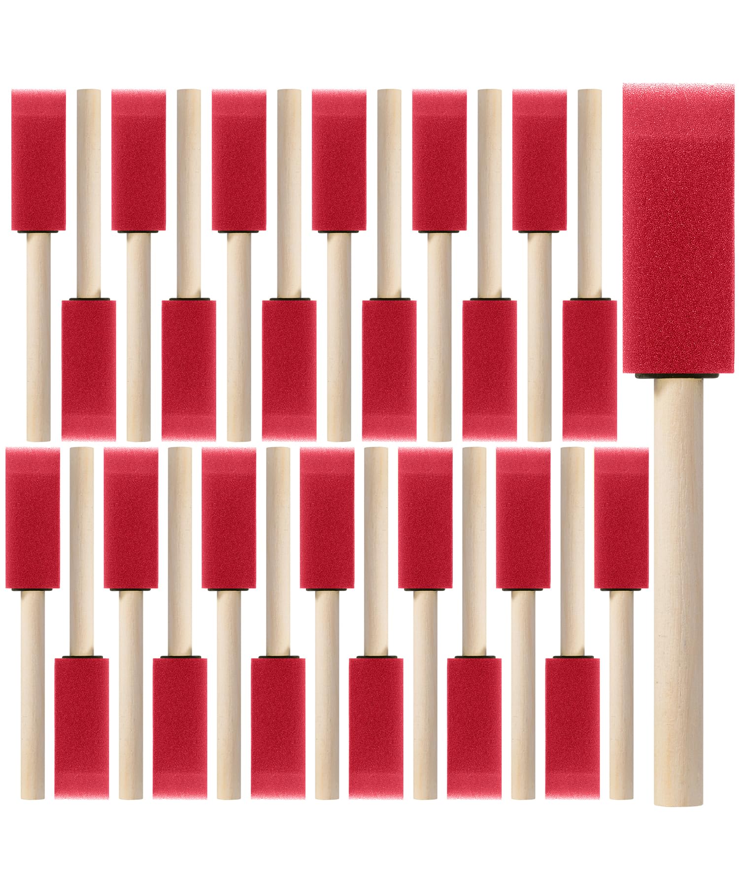 Bates- Foam Paint Brushes with Wood Handle, 1 Inch, 26 Pack, Red, Sponge Brushes for Painting, Sponge Paint Brush
