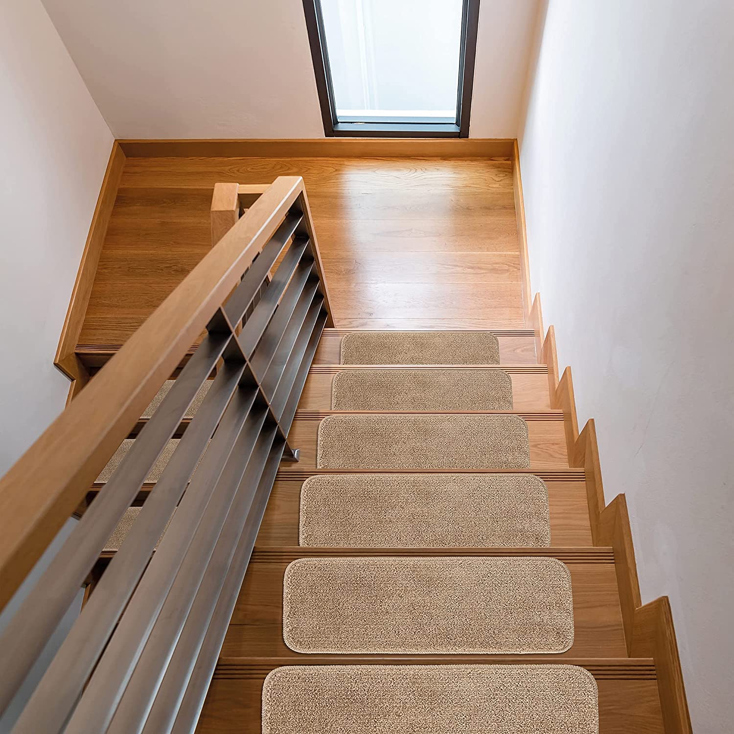 Live Beautiful ! Lifesaver Collection Microfiber Anti Slip Utility Ribbed Stair Treads (Beige, 8"X28" INCH 3 Pcs Set)