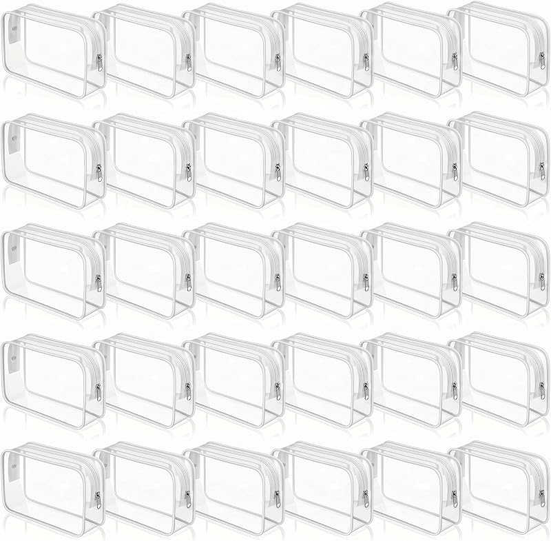Sanwuta Necessaires transparentes com zíper, PVC, brancas, pacote com 30