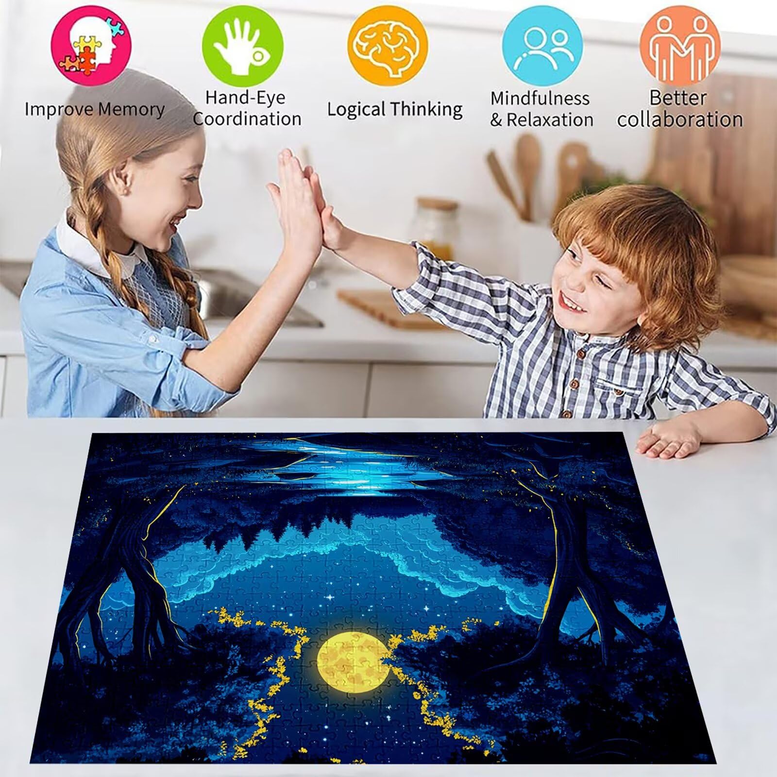 Puzzle 4000 elementów leśnych puzzle dla dorosłych księżyc 141 x 87 cm Unikalne rzemiosło klasyczne 3D drewniana układanka do rodzinnych gier aktywnych, układanka do samodzielnego wykonania nawet do