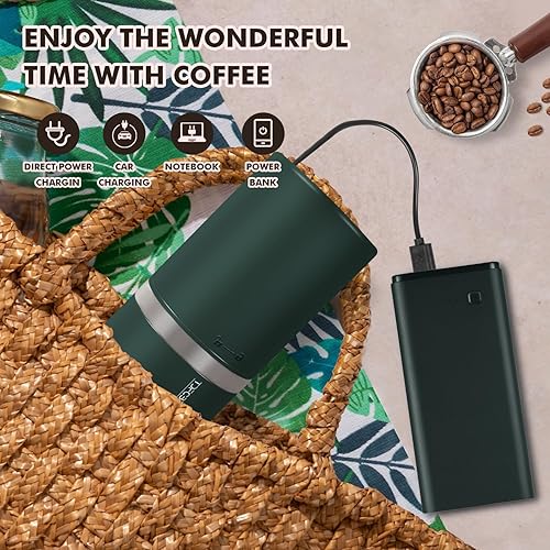 Miniatura 4 de Molinillo de café eléctrico portátil de acero inoxidable con rebabas cónicas con 45 ajustes ajustables, molinillo de granos de café recargable con