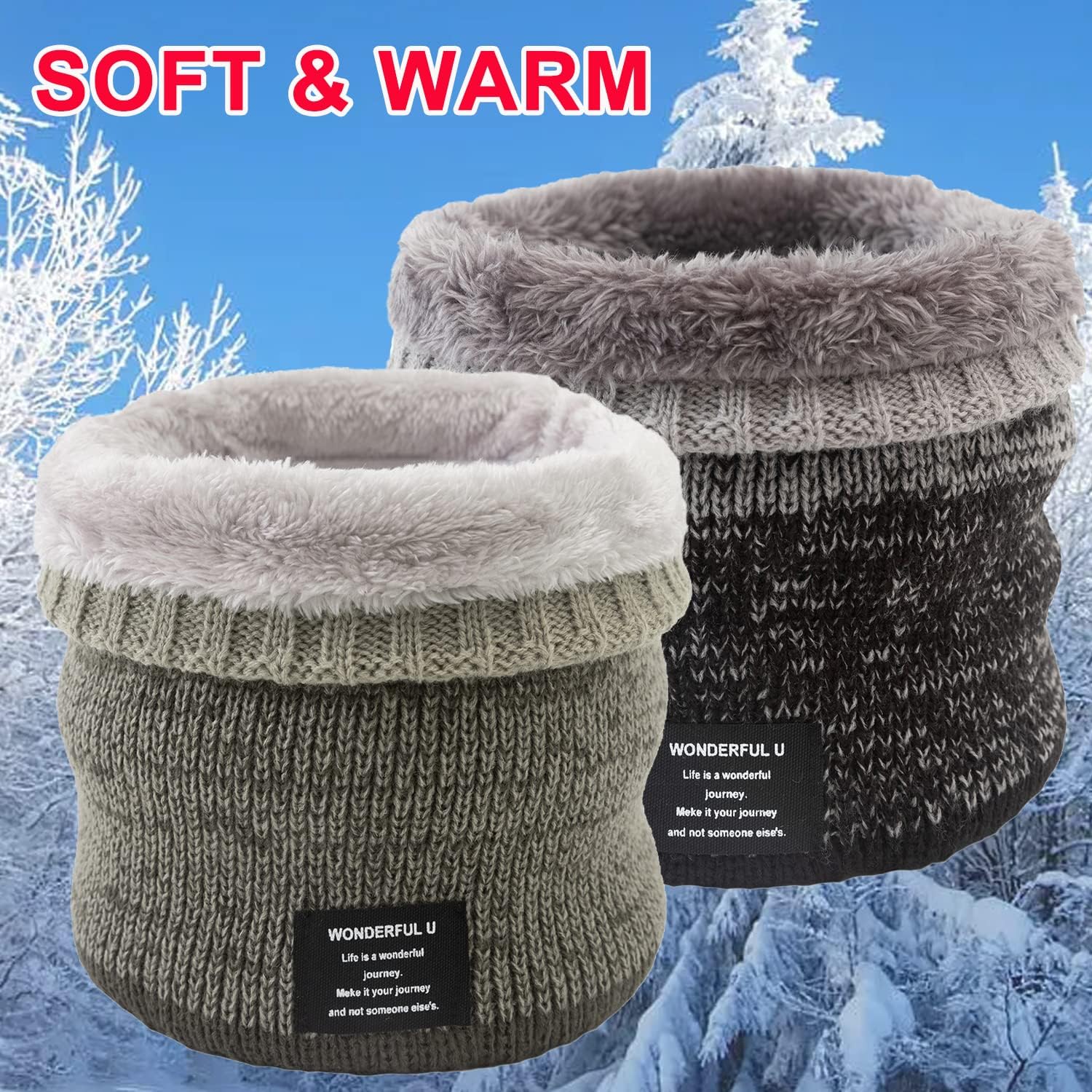 Winter Fleece Neck Warmer Mens Ski Mask Face Warmer Neck Gaiter Neck Scarf Women Thick Windproof 2 Pack - Image 4