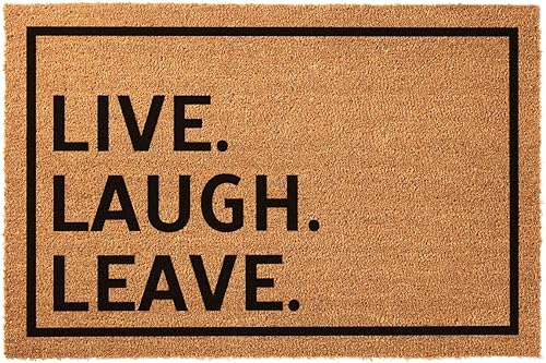 Divertido tapete de coco – Live Laugh Leave Welcome Front Porch Decor – Tapete de goma antideslizante de fibra de coco para exteriores, 23.6 x 15.7