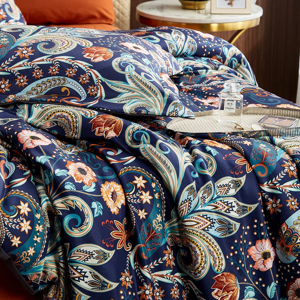 Lanqinglv Biancheria da letto in stile boho, 155 x 220 cm, colore grigio bohémien, multicolore indiano Paisley Mandala, set di biancheria da letto double-face, in microfibra, copripiumino con chiusura