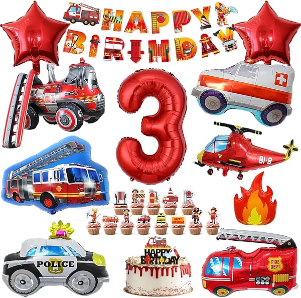 Décoration Anniversaire Thème Pompier 3 Ans, pompiers décoration d'anniversaire garçon, Décoration D'anniversaire de Pompier 3 Ans, Pompier Fête d'Anniversaire Décoration - 1