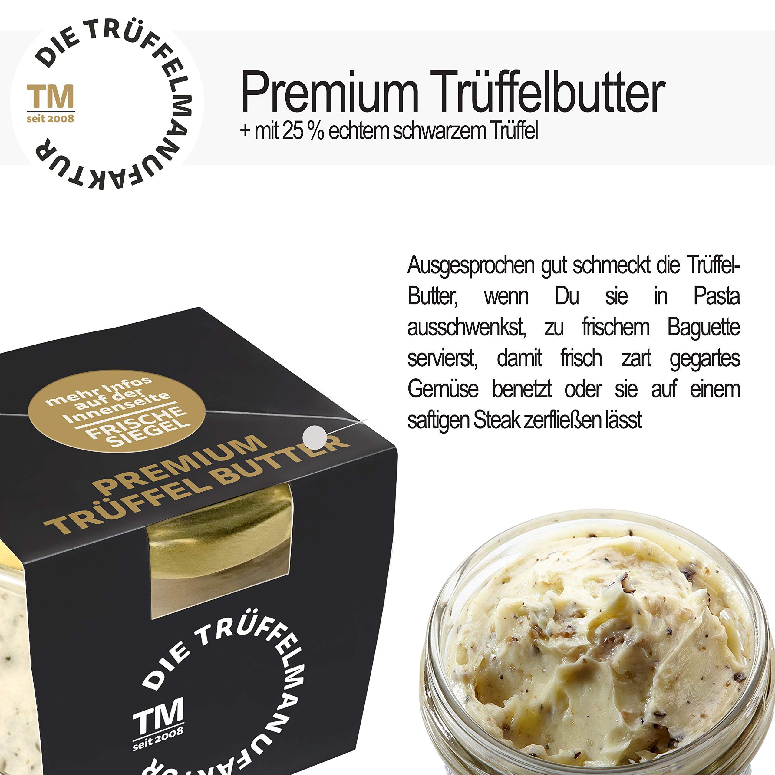 Die Trüffelmanufaktur - “Pasta-Basta” Trüffel 3er Set aus: Trüffelravioli 250g, Trüffelbutter Premium 95g, Trüffelperle 60g - Feinkost Delikatesse mit echten schwarzen Trüffeln - Ideal als Geschenk