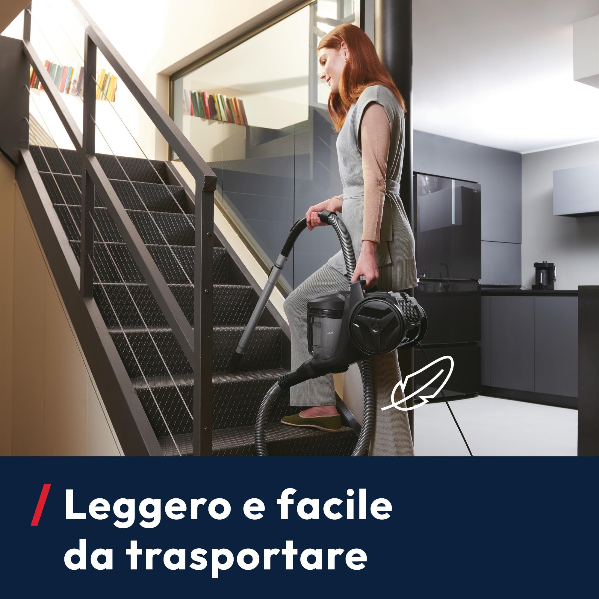 Hoover Aspirapolvere a traino senza sacco potente e compatto HP1 per tappeti, pavimenti duri e delicati, Leggero e con filo, Contenitore 2L, Spazzola Parquet, Raggio d'azione 7,5 m [HPZ107HM]