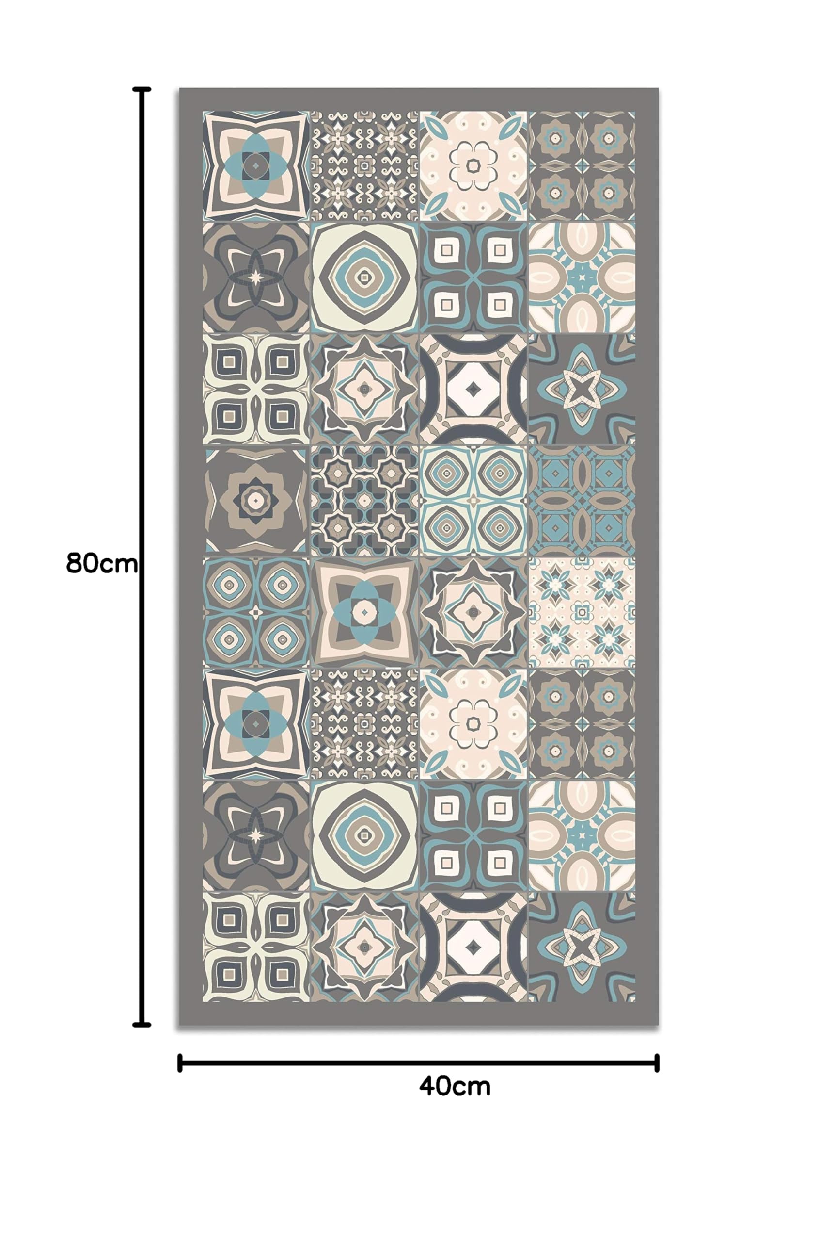Panorama Vinyl Tapijt Hydraulische Tegel Blauwe Kleur 120 x 170 cm