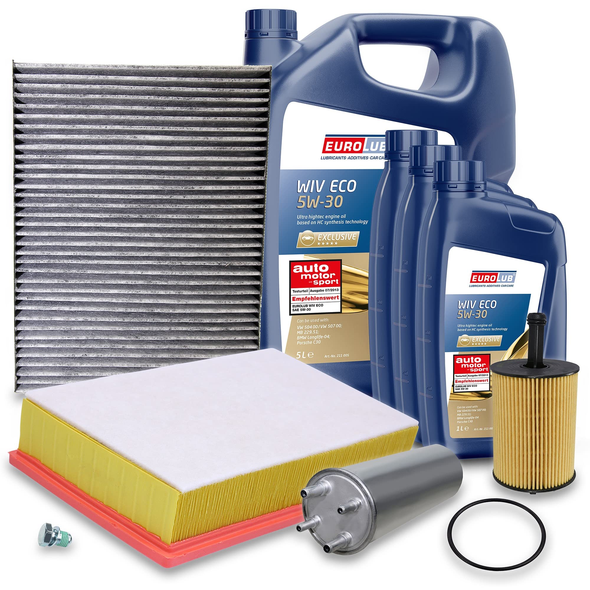 ATEC Germany Inspektionspaket Filterset mit 1x Luftfilter, 1x Innenraumfilter (Pollenfilter), 1x Ölfilter, 1x Kraftstofffilter, 1x Motoröl 5W-30 8 l, Kompatibel mit VW MULTIVAN T5, TRANSPORTER T5