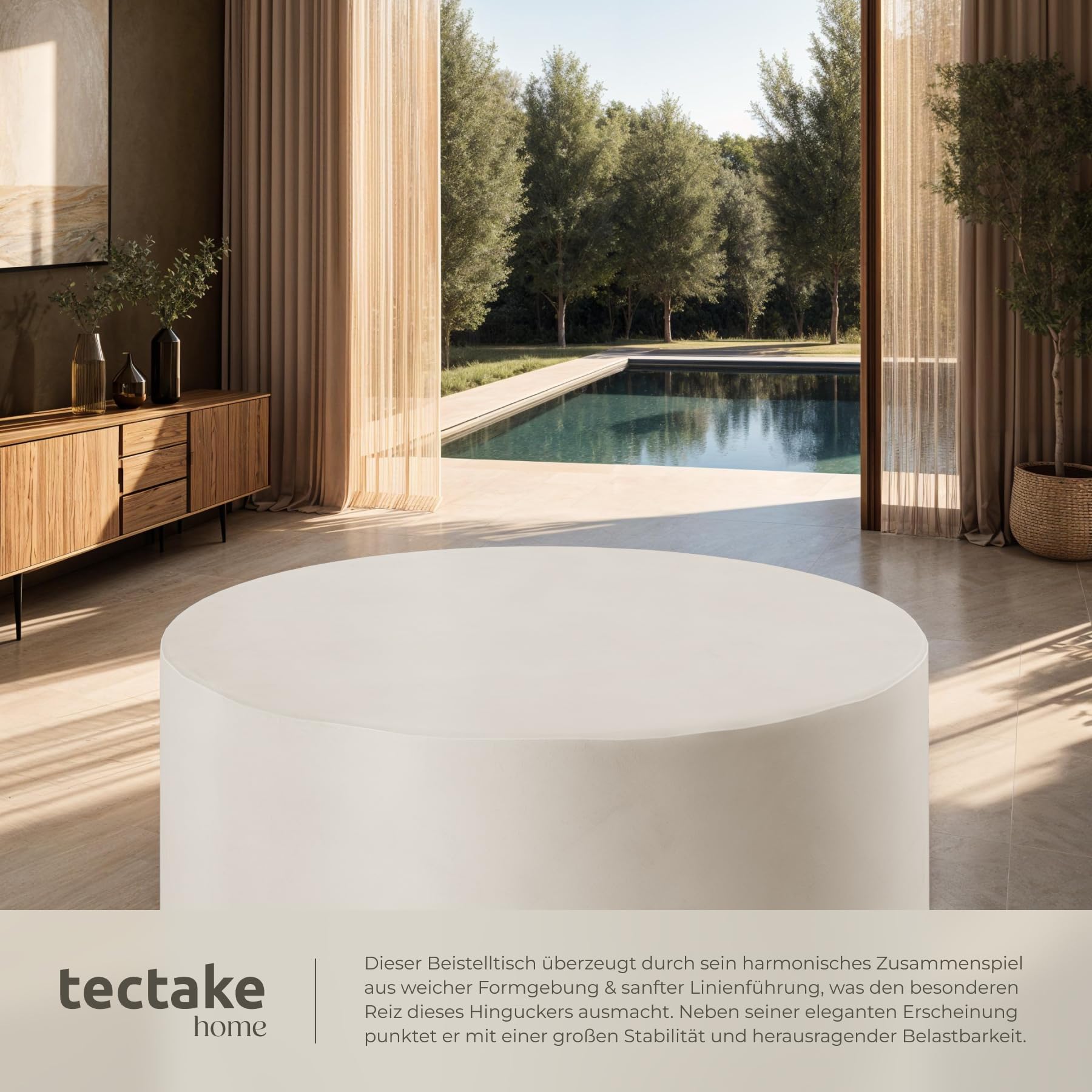 tectake® Couchtisch rund, Beistelltisch für in- und Outdoor, runder Side Table als Wohnzimmer oder Balkon Möbel, als Coffee Table, Gartentisch, Couch Tisch, Aesthetic Room Decor - weiß