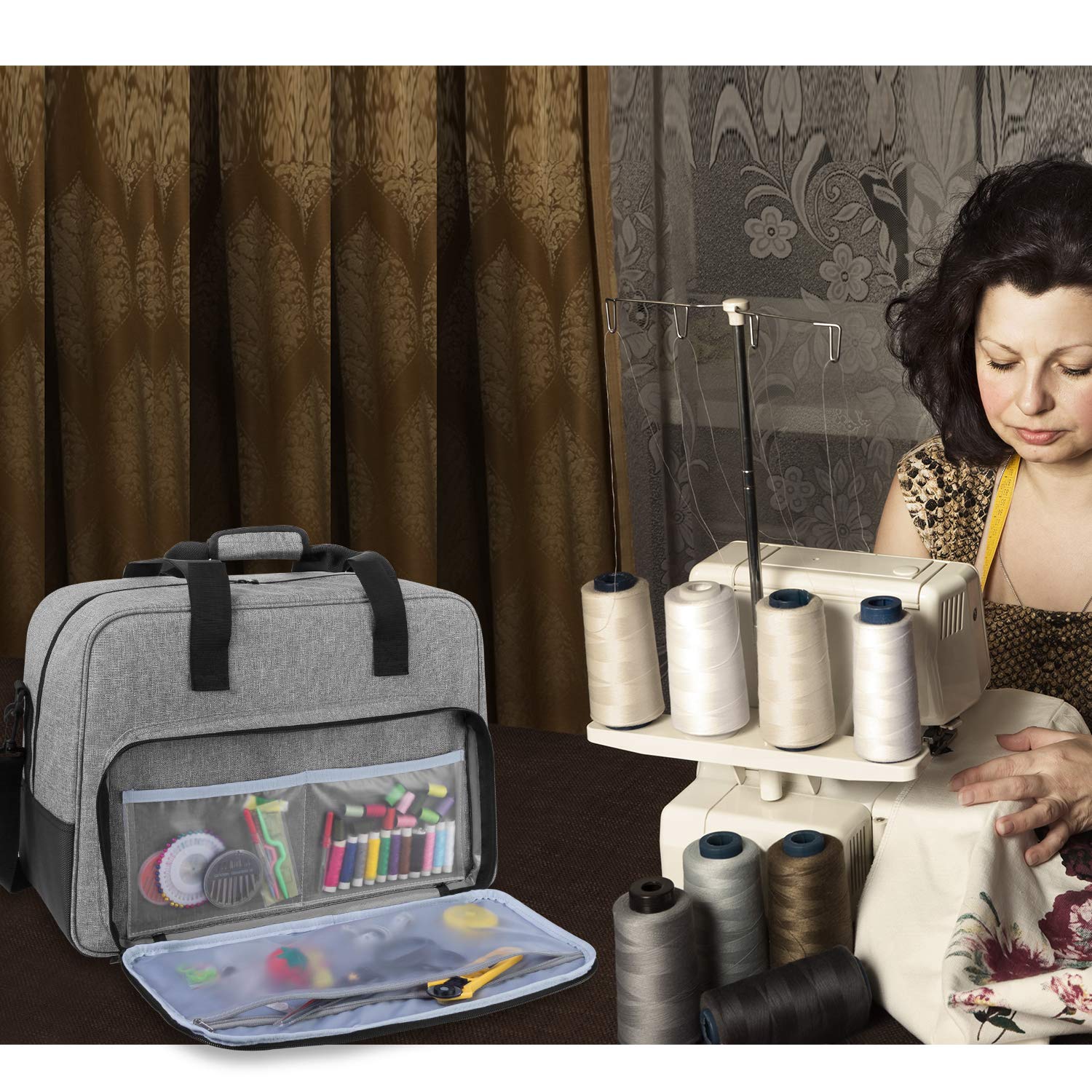 Yarwo Overlocker-Tasche, Tragetasche für Overlocker, Transport- und Aufbewahrungstasche für Overlocker (passend für die meisten Overlock) und Andere Zubehörs, Grau