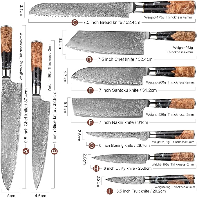Set Cuchillos Cocina 9 Piezas Acero Aleación miniatura 3