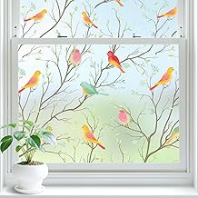 Lifetree Stained Glass Window Film Privacy Film for Glass Windows Decorative Non Adhesive Static Cling Vinly Anti UV Bird Patterned for Bathroom and Door (Frosted, 59 * 200cm)