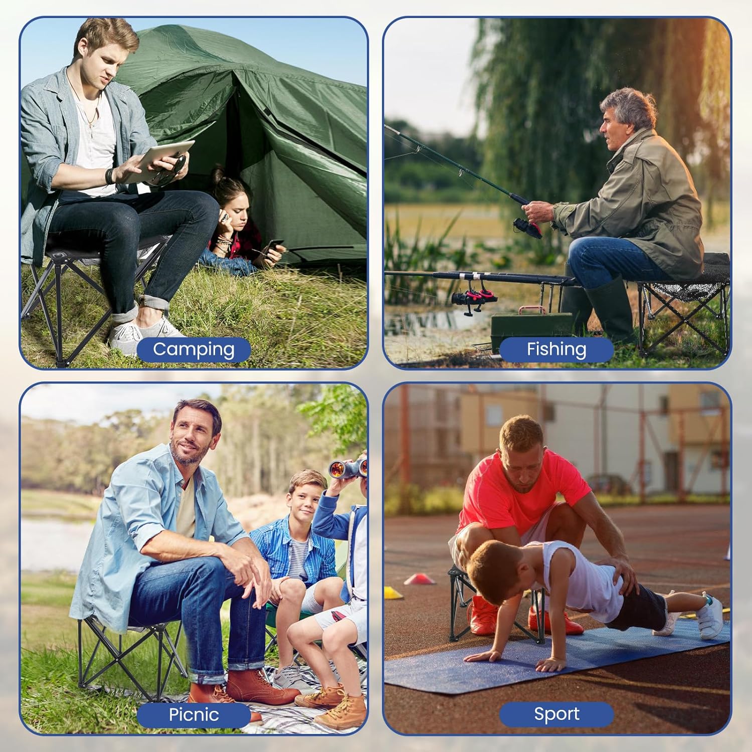 Padded Camping Stool, 18 Inch Oversized Folding Camping Foot Rest, 500lb Outdoor Camp Chair Footstool, Portable Camping Ottoman w/Storage Net, Carry Bag, for Camping Gardening (1, Black)