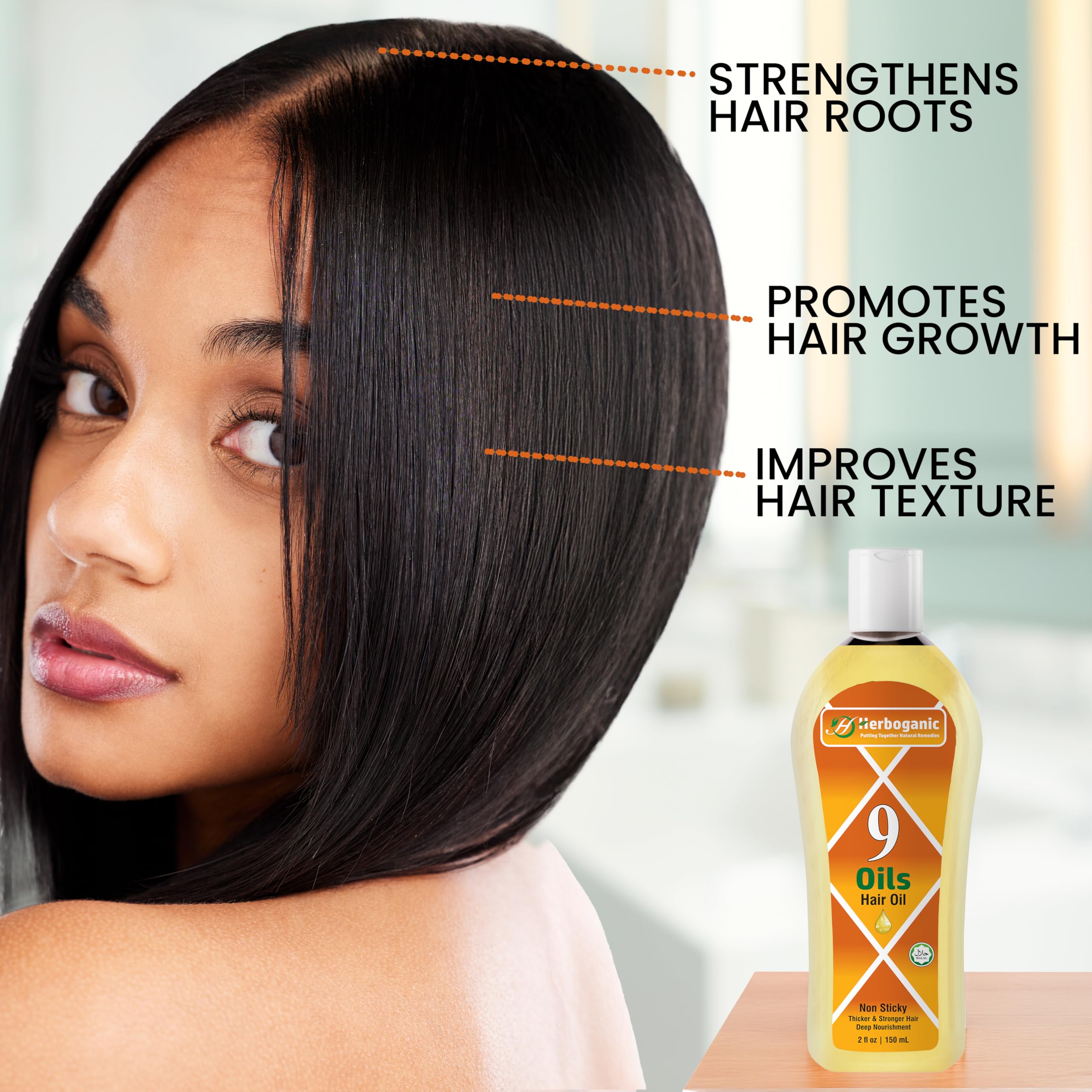 9 Oils Hair Oil - Herbal Blend of Jojoba, Almond, Olive, Argan, Amla, Coconut, Castor oil, Onion oil and Vitamin E - Hair oil for Hair Growth, thickness and damaged hairs - Non Greasy | 5 oz