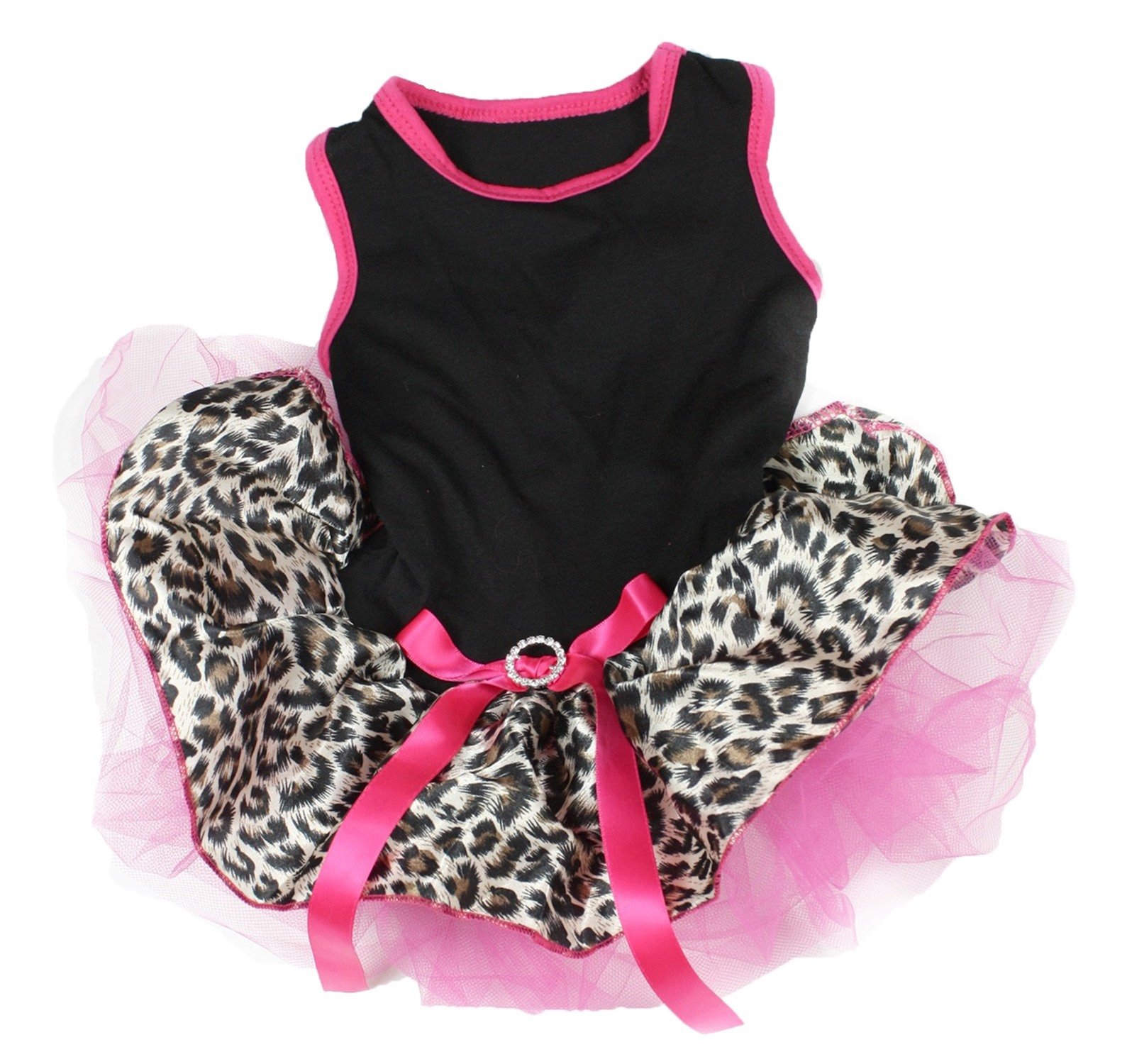 Petitebella Plain Leopard Theme Puppy Dog Dress (Black/Hot Pink Leopard, Small)