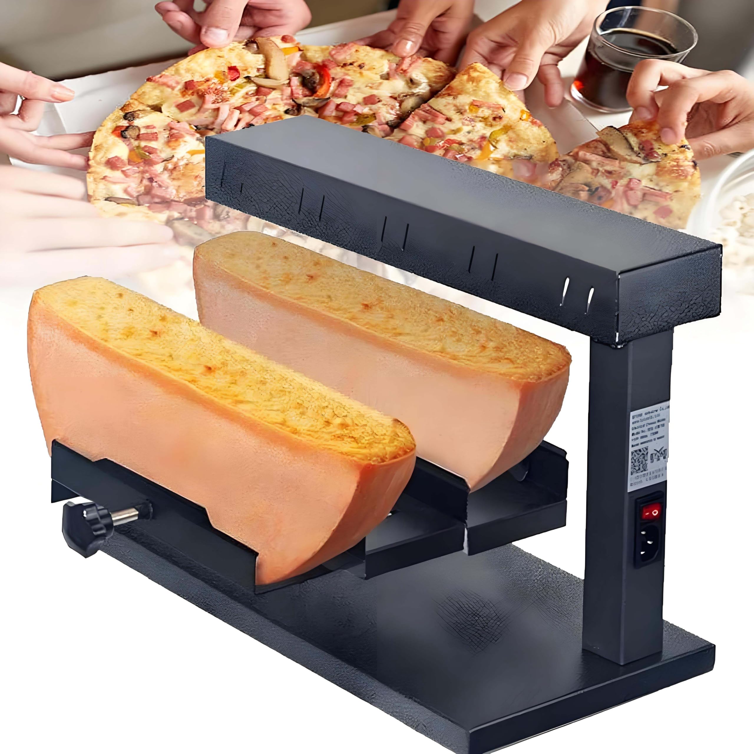 Griglia per raclette Commerciale a Due Ripiani, per Due Mezze Forme e Formaggi a Blocchi, Stazione di Fusione Regolabile in Altezza da 750 W per ristoranti, Catering e cucine Professionali