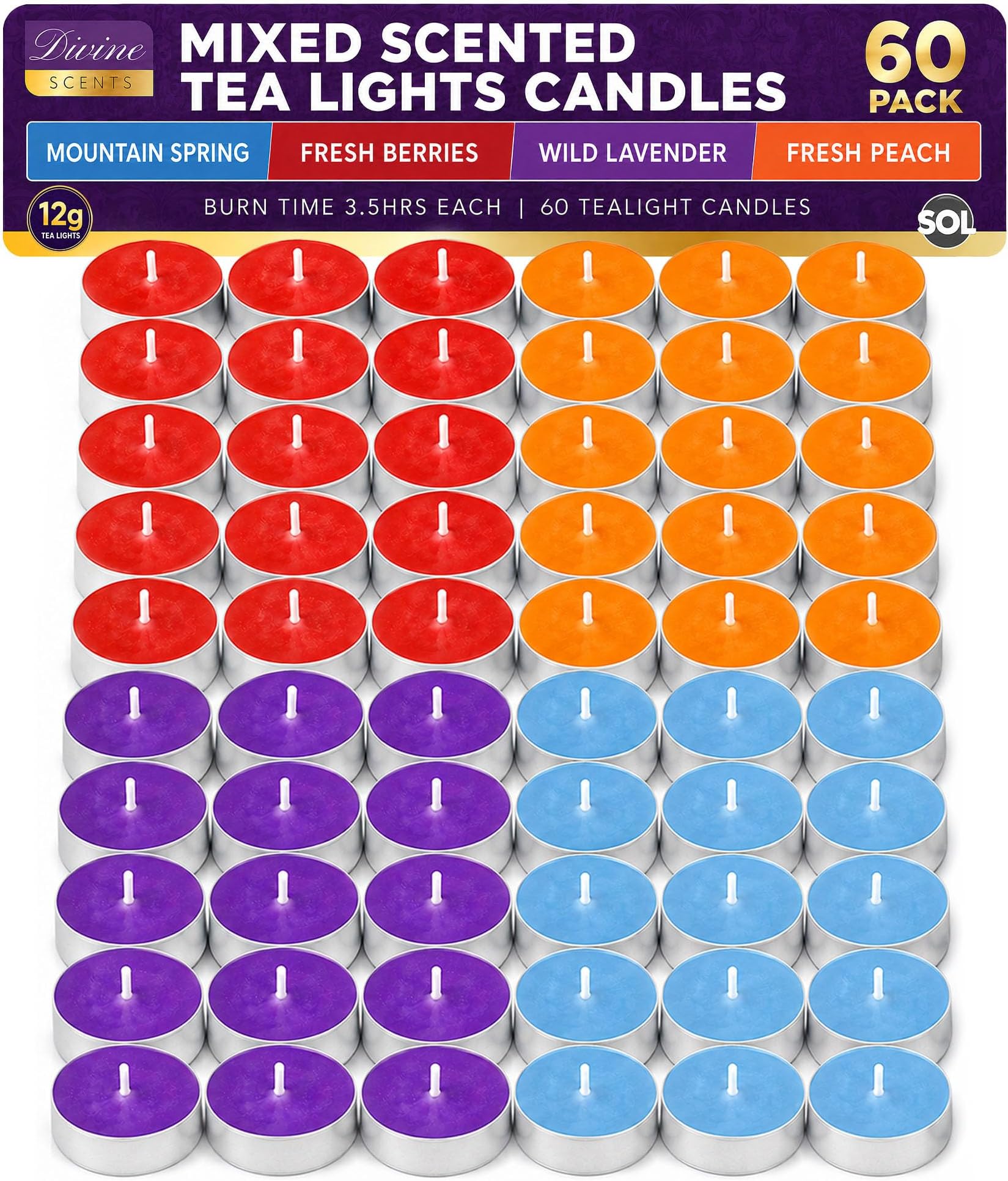SOL 60pk Scented Tea Lights Candles - Mixed Scented Tea Light Candles