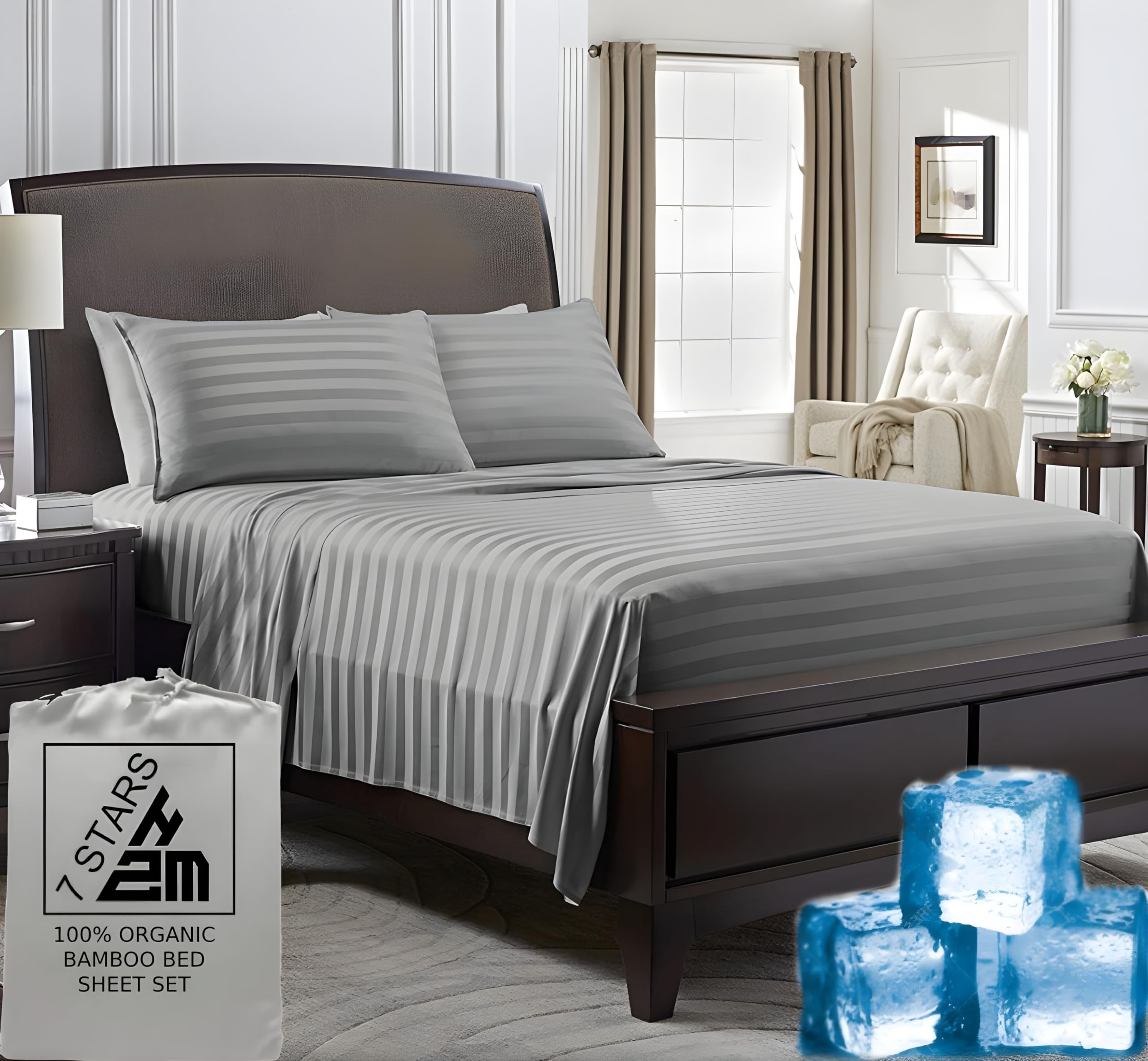 Bamboo Bed Sheet Set Single Size 90x200 400TC Cool, Anti-Allergic, Soft and Silky Includes 1 Fitted, 1 Flat, 1 Pillowcase – Gray 3 Pcs.Set Single 90x200 Gray