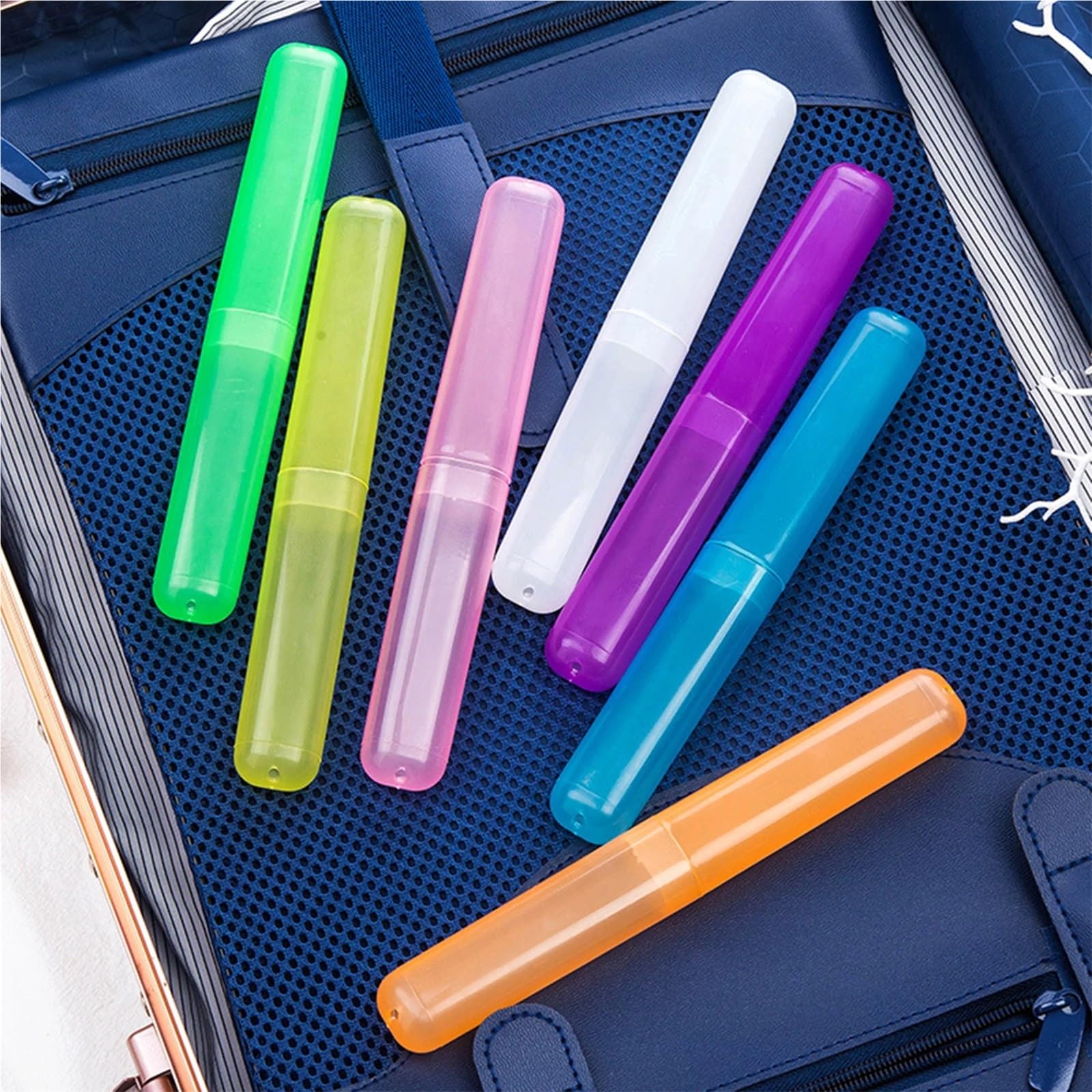 Custodia per spazzolino da denti, 10 pezzi, porta spazzolini da denti, portatile, con foro, accessori da bagno (bianco 1)