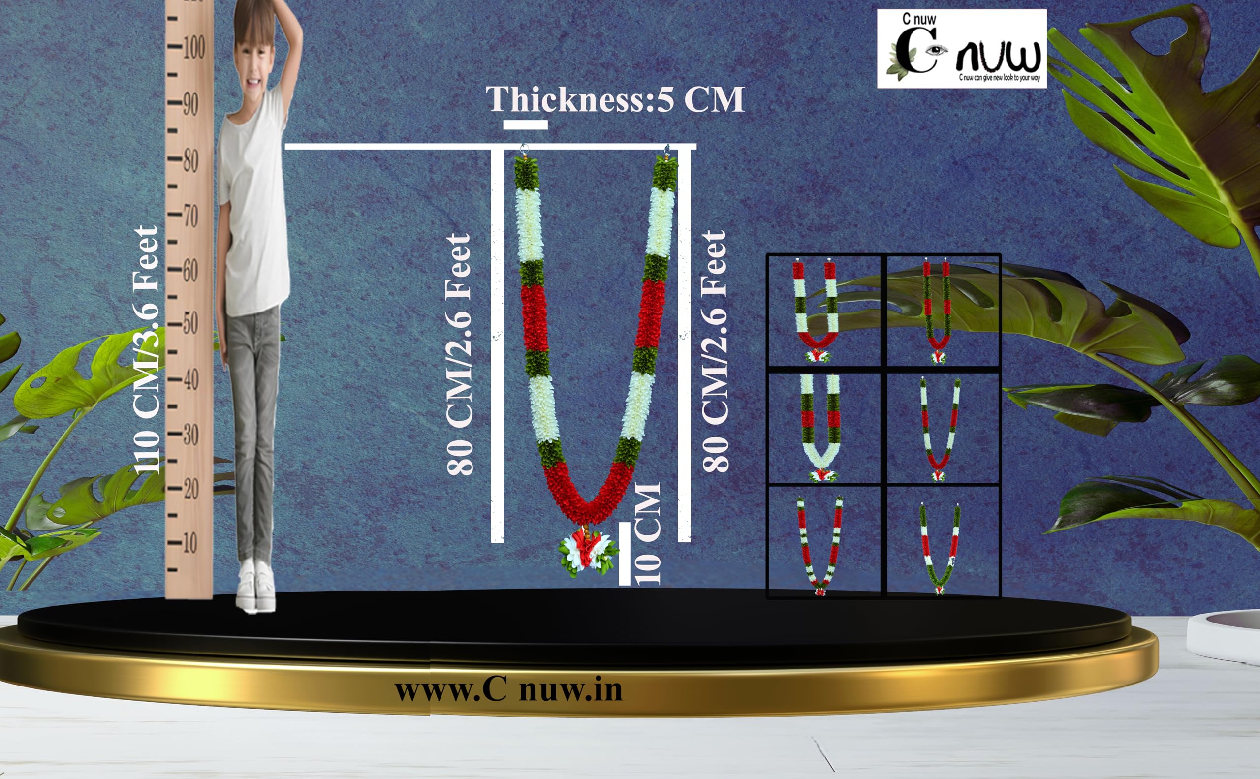 C nuw Artificial Handmade Garland Long Lasting Mala for Decoration with Wooden Beads and Fabric WG2 Green, White, Red Colour