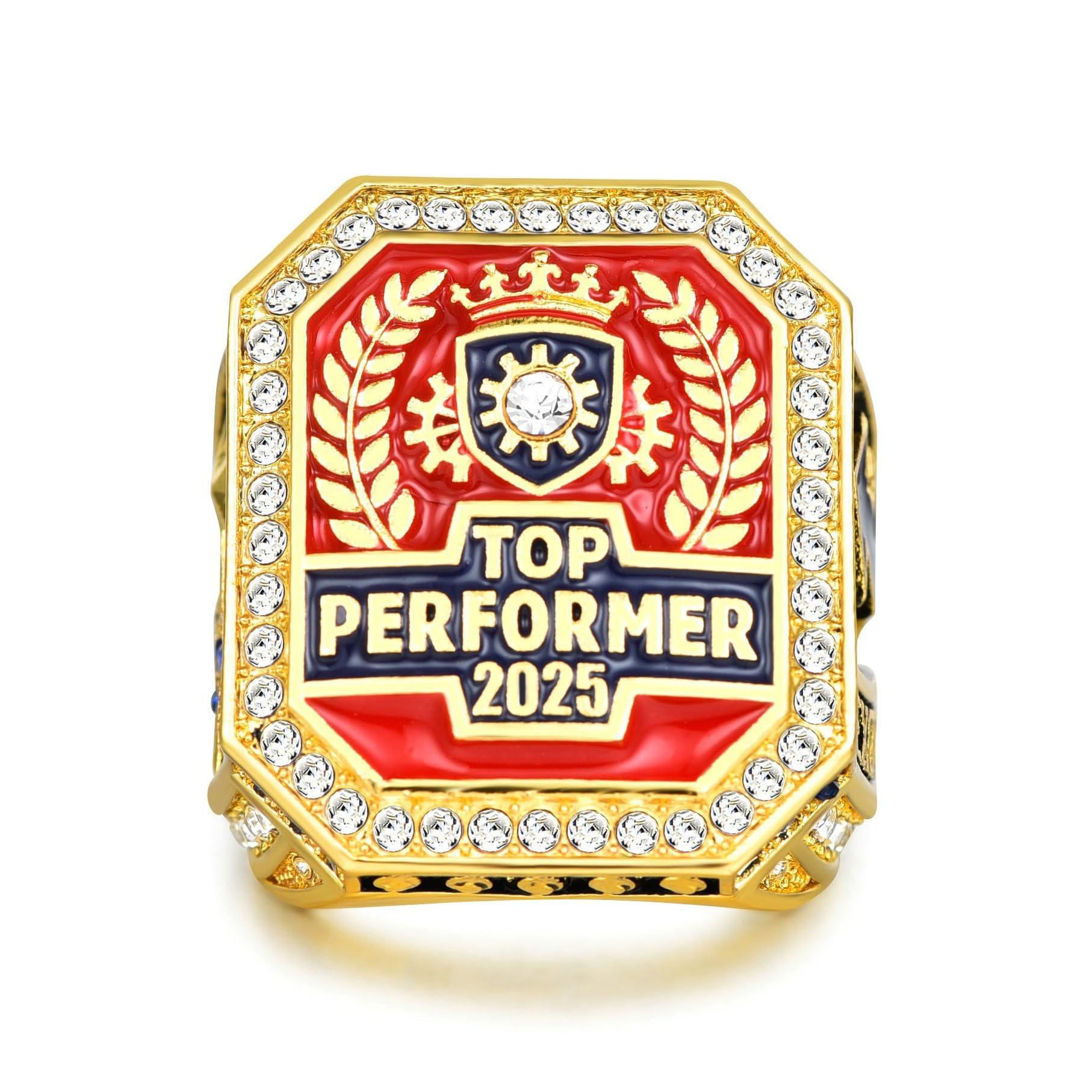 Top Performer 2025 Championship Ring – Premium Award Ring for Employee Recognition, Achievement & Excellence, Alloy, 18K Gold Plated, Czech Stones,