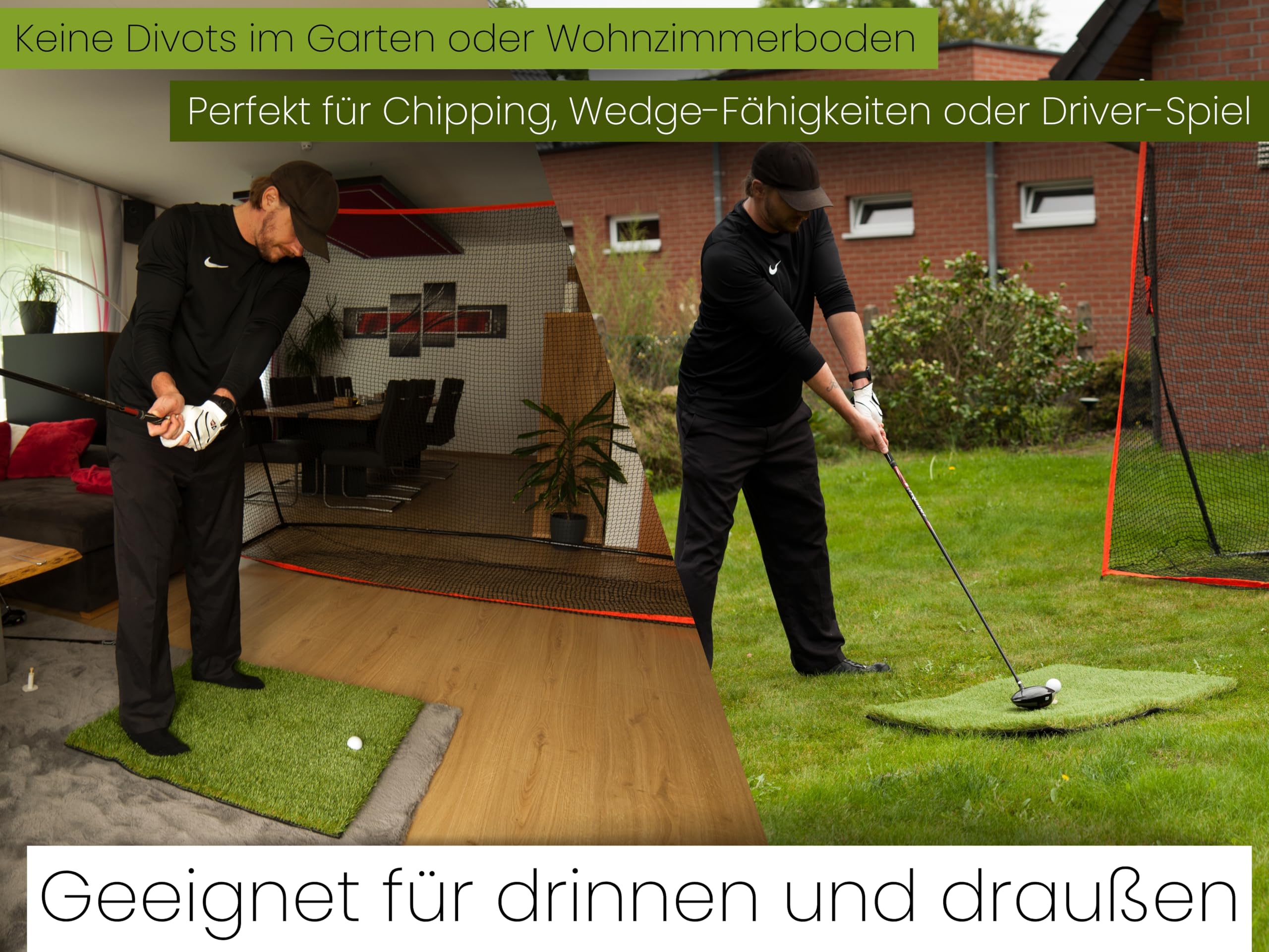 Abschlagmatte Golf 85 x 65cm, Outdoor, Indoor, inkl. Teehalter + Tee verstellbar, chippen, Driven, zusammenrollen, tragbar