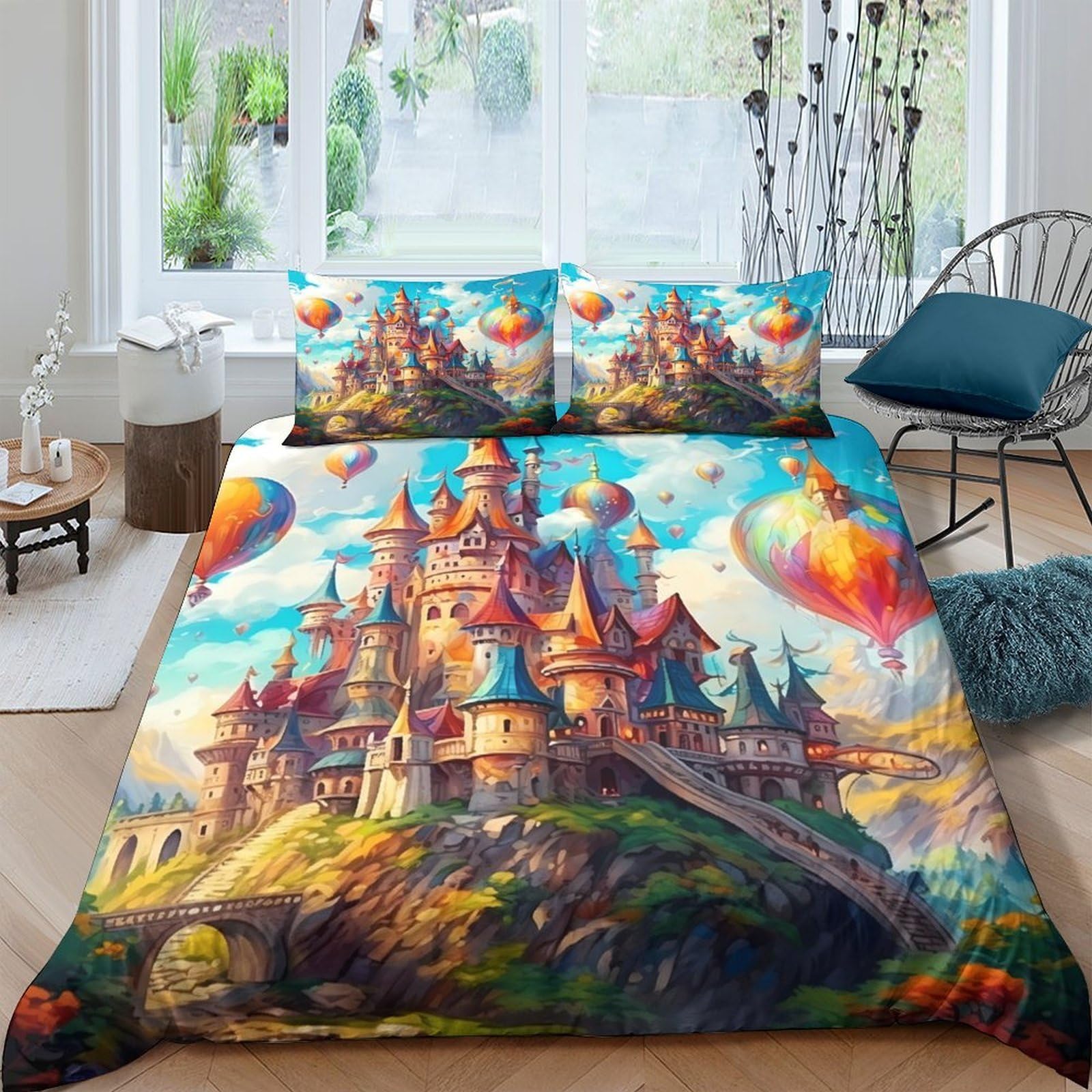 Ctjqhvkz Style-10 3D Printed Fantasy Castle Fitted Sheet Microfiber Vibrant Bed Cover For Bedroom Guest Room Mattress Protection Decor Single（135X200cm）