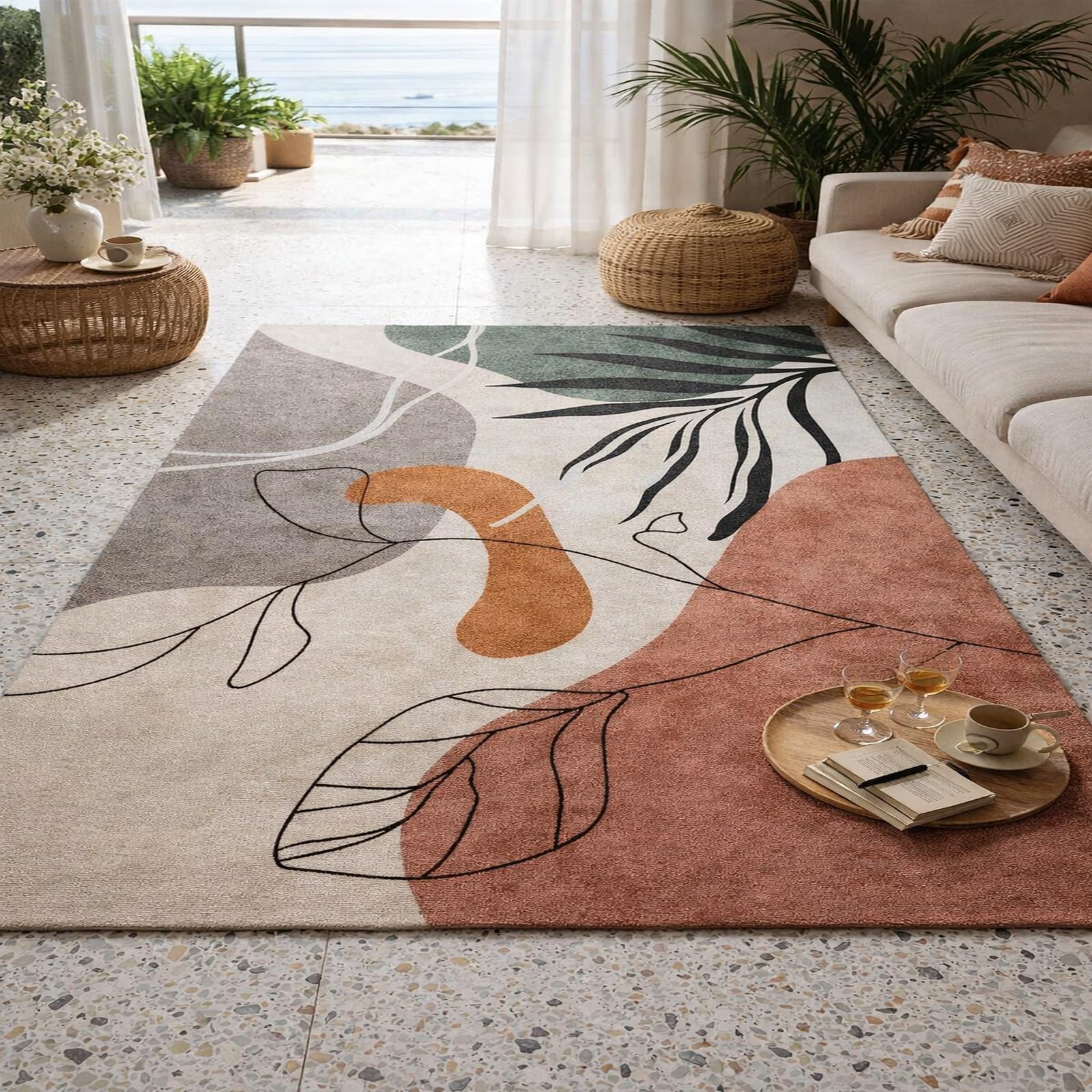 Tapis de salon abstrait 200x280 cm avec poils courts denses pour chambre et séjour moderne