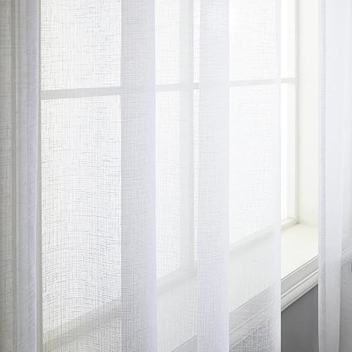 Miniatura 3 de Mrs.Naturall Cortinas traslúcidas blancas de 63 pulgadas de largo para dormitorio, bolsillo para cortinero, cortinas semitransparentes para comedor